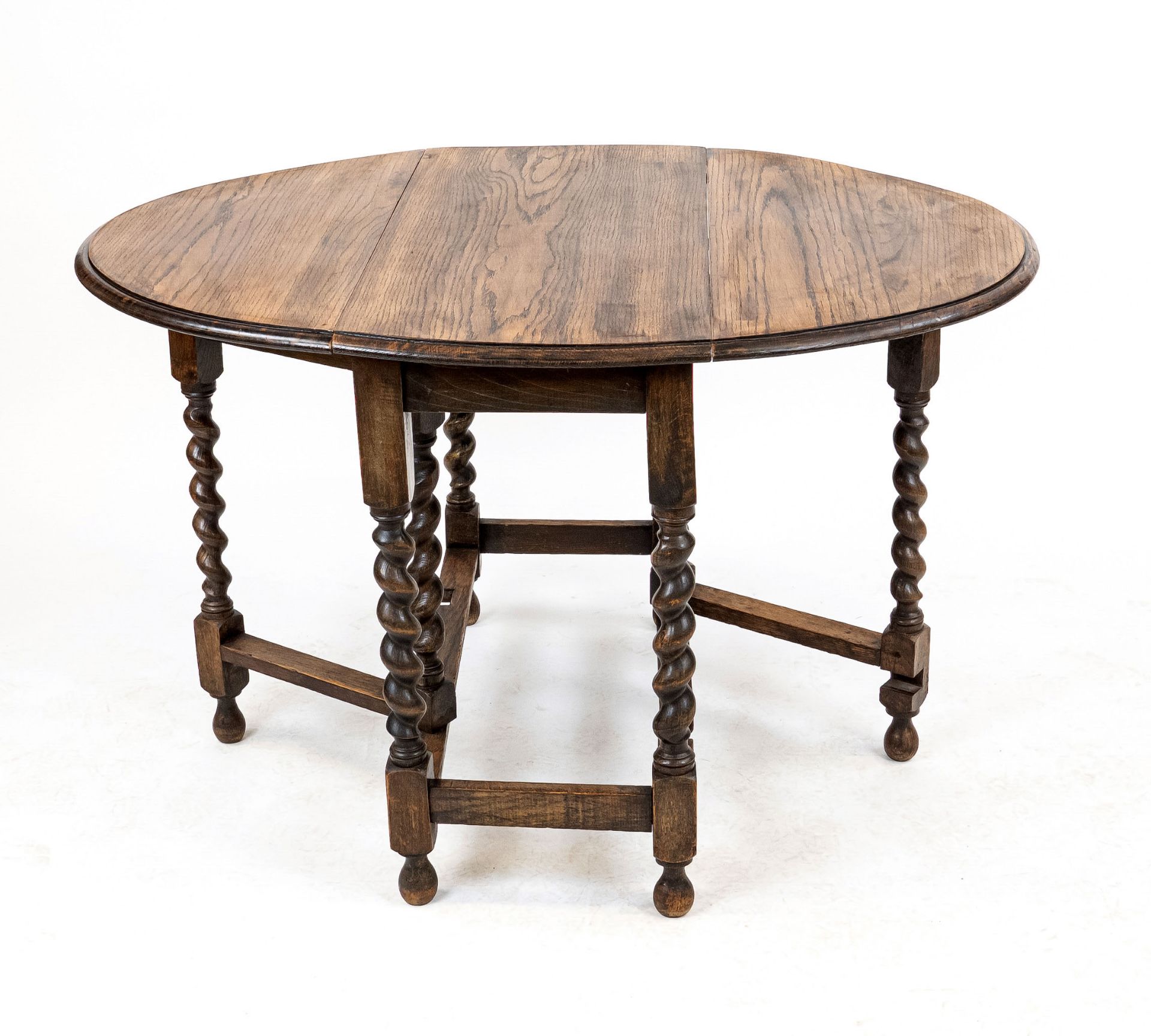 English tea/folding table around 1900, solid oak, folding tops on the sides, 72 x 43/116 x 90 cm