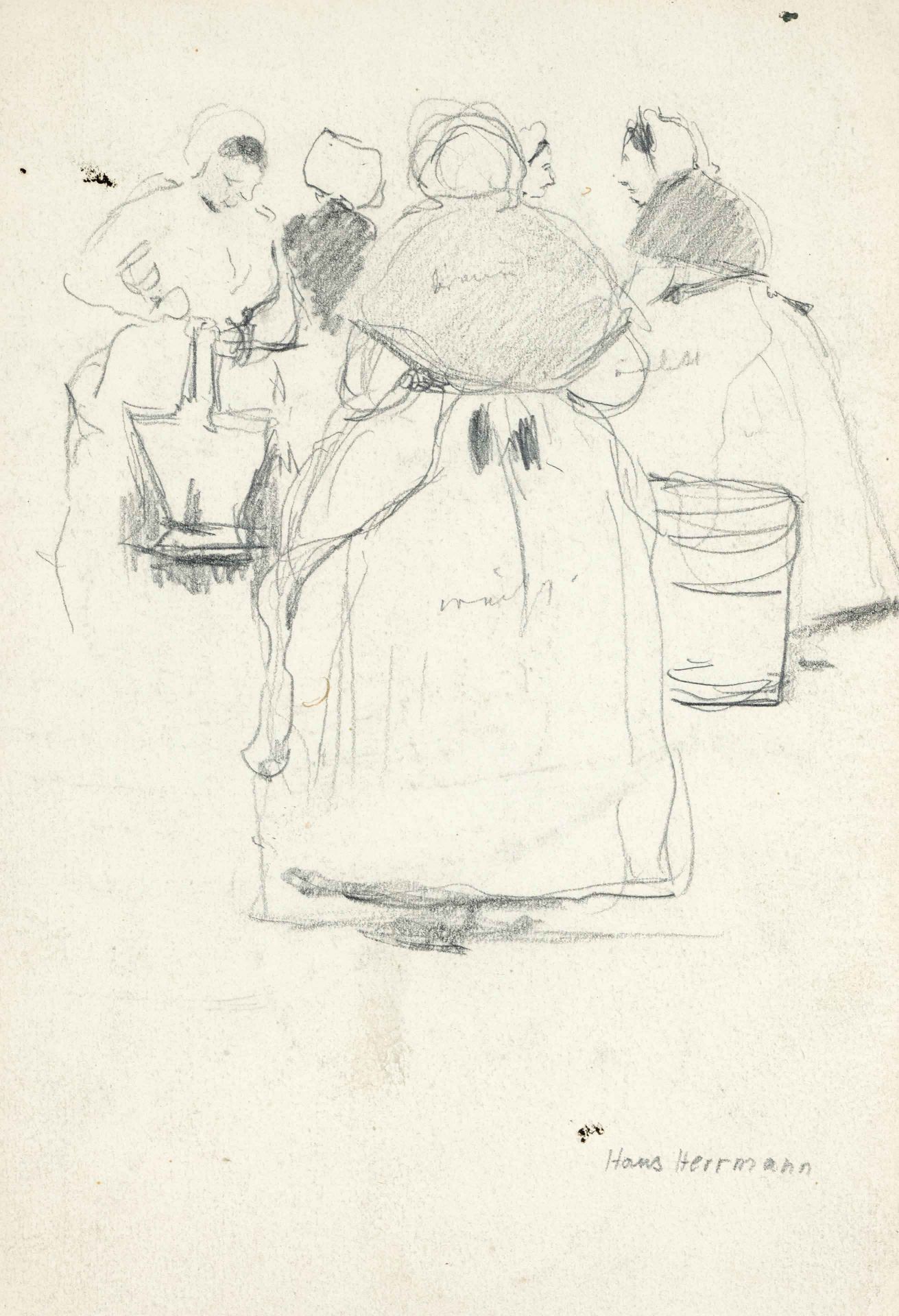 Hans Herrmann (1858-1942), group of 13 drawings and sketches by the German Impressionist. Mostly - Image 3 of 4