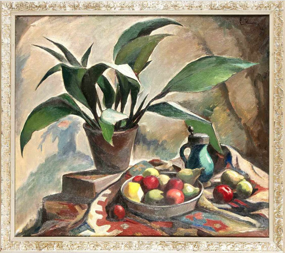 Ernst Friedrich Knauf (1879-1944), large still life of the New Objectivity with potted plant,