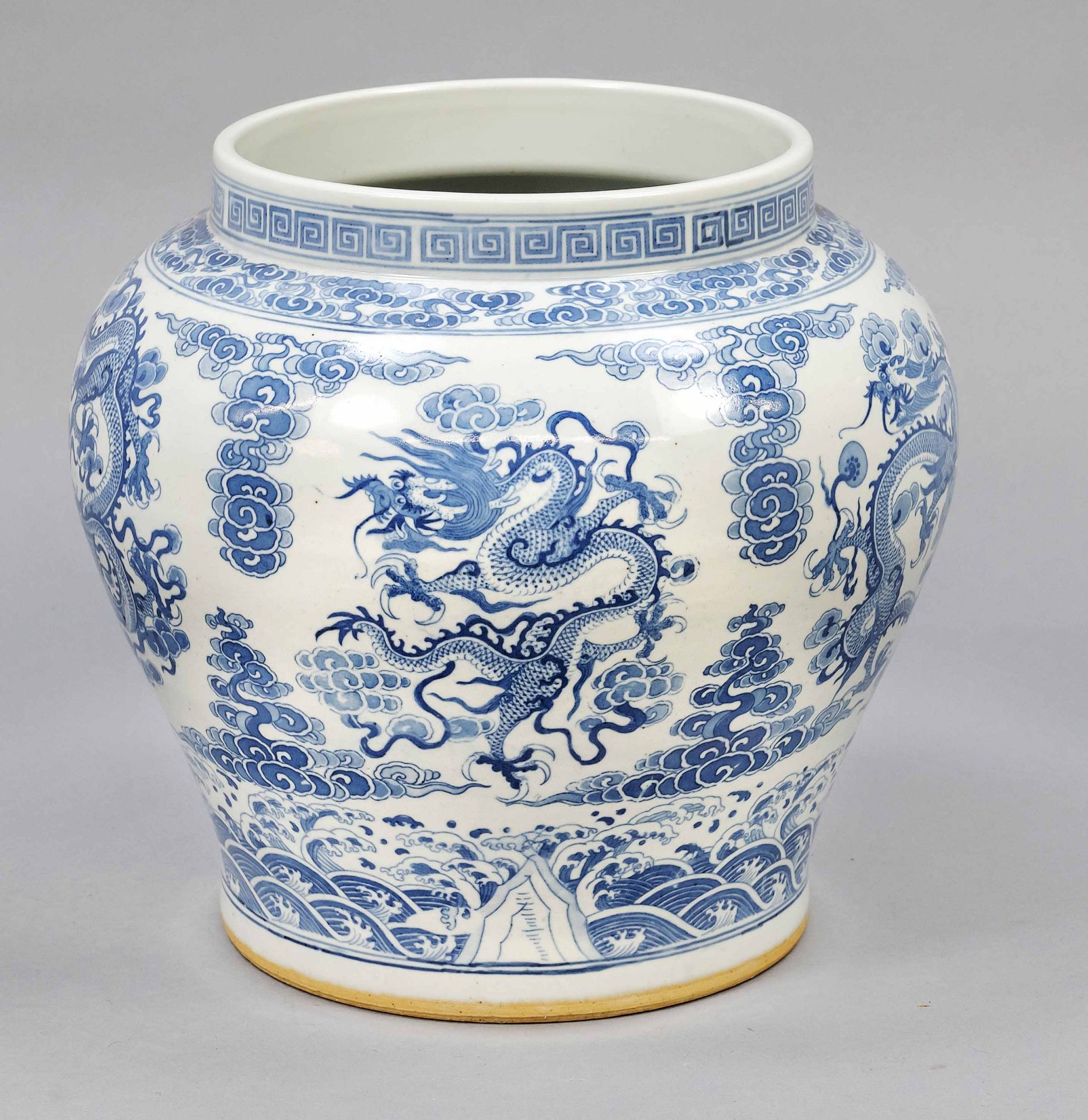 Dragon planter, China, 20th c., porcelain shoulder pot with opulent cobalt blue decoration of