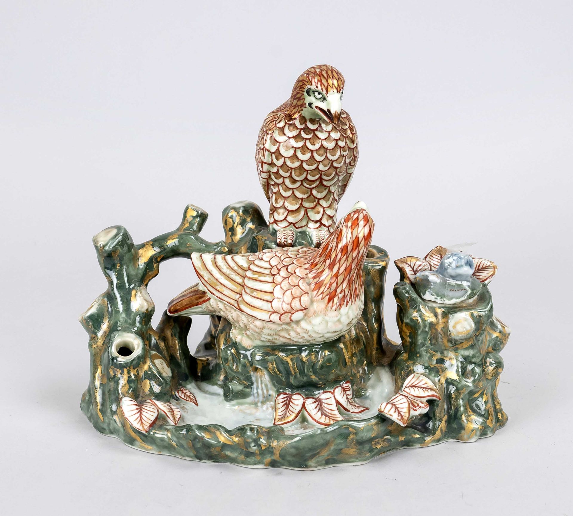 Writing set ''Eagle couple at the mountain lake'' in Imari style, Japan, 20th c., porcelain with