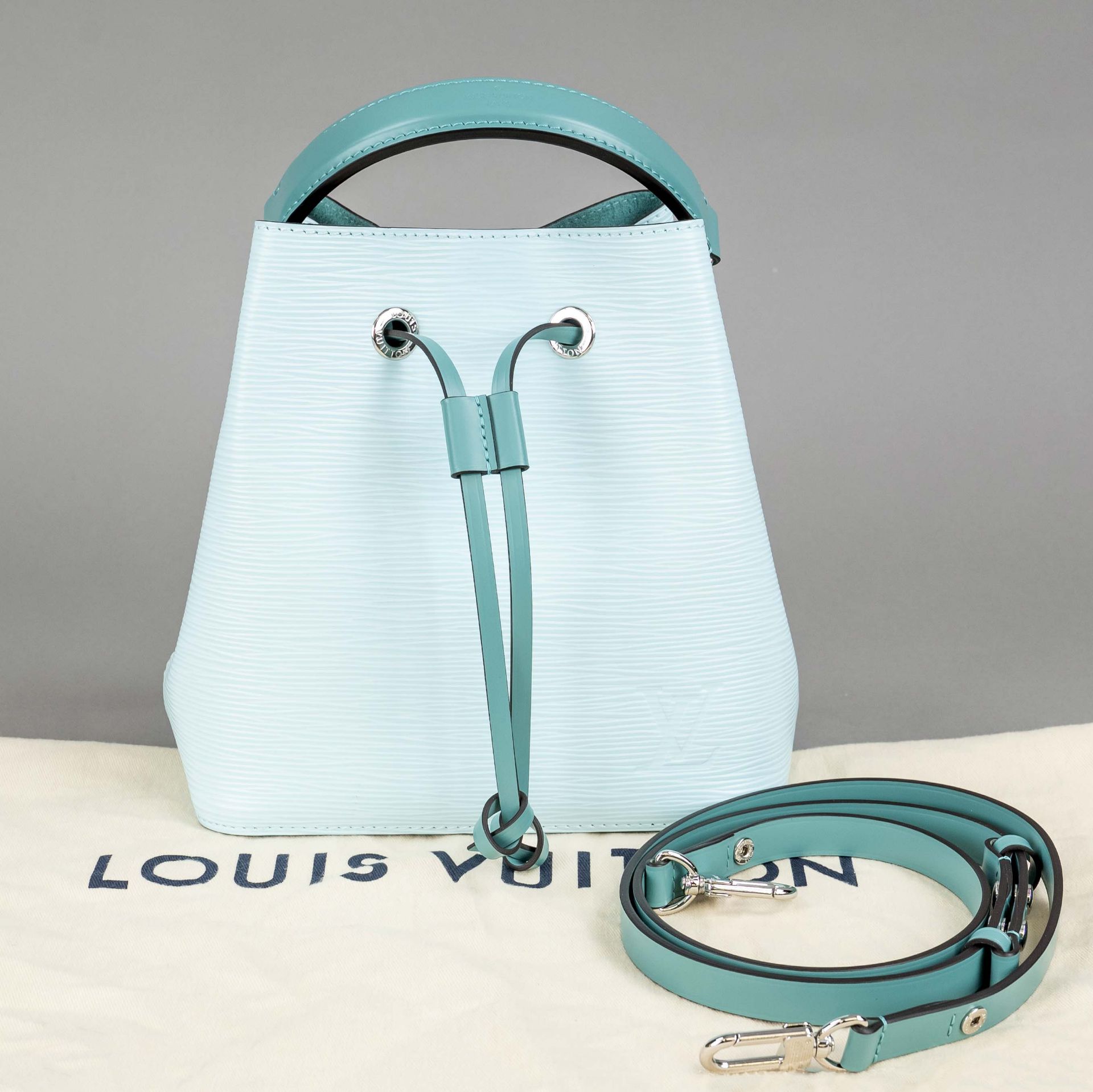 Louis Vuitton, NéoNoé BB Epi Leather Bag in Seaside Blue/Green (out of stock at Louis Vuitton in