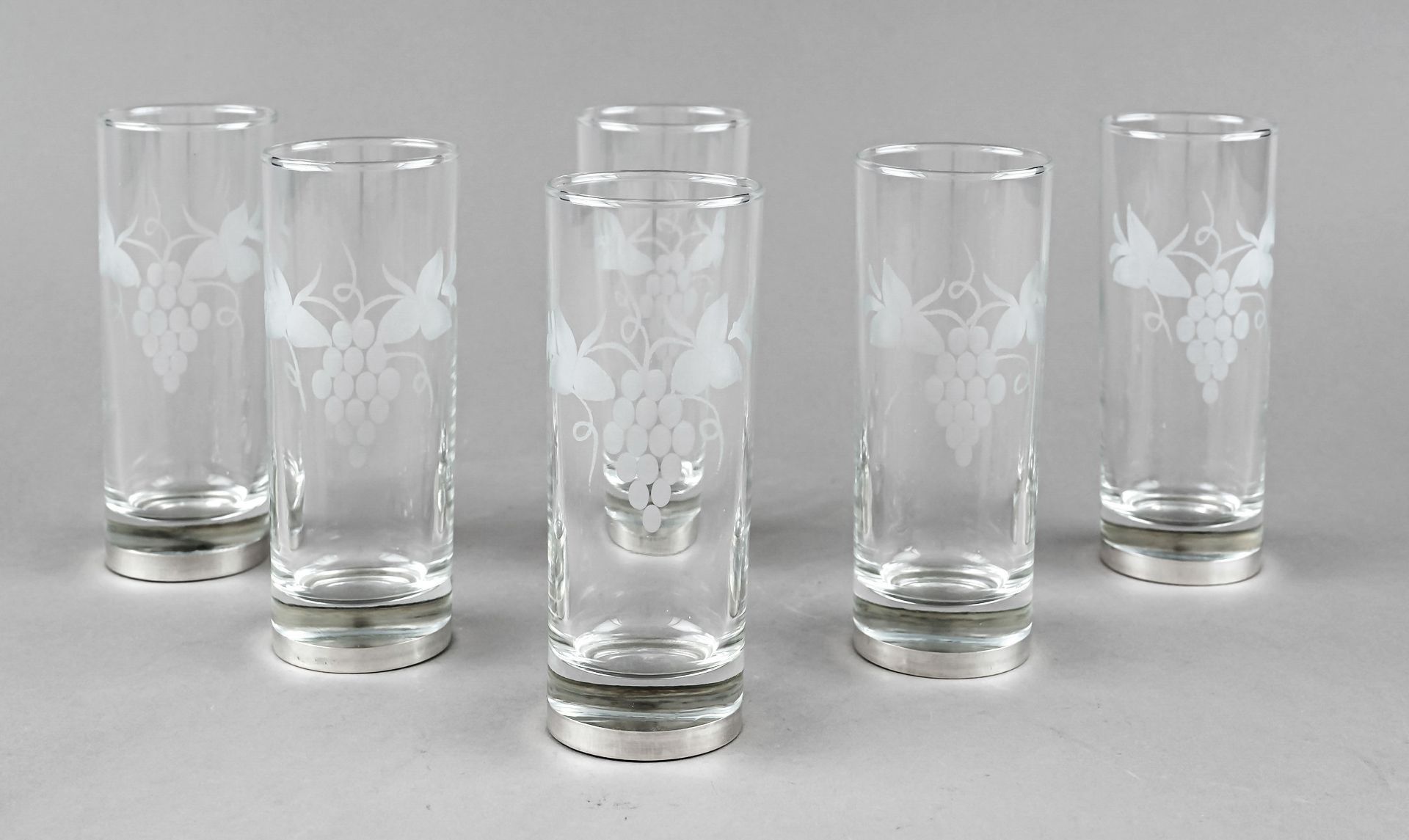 Six longdrink glasses with silver mounting, Italy, 2nd half of 20th century, maker's mark