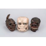 Beshimi mask and 2xBarong mask, Japan and Indonesia(Java), 18th/19th c., hesitant-pressed face