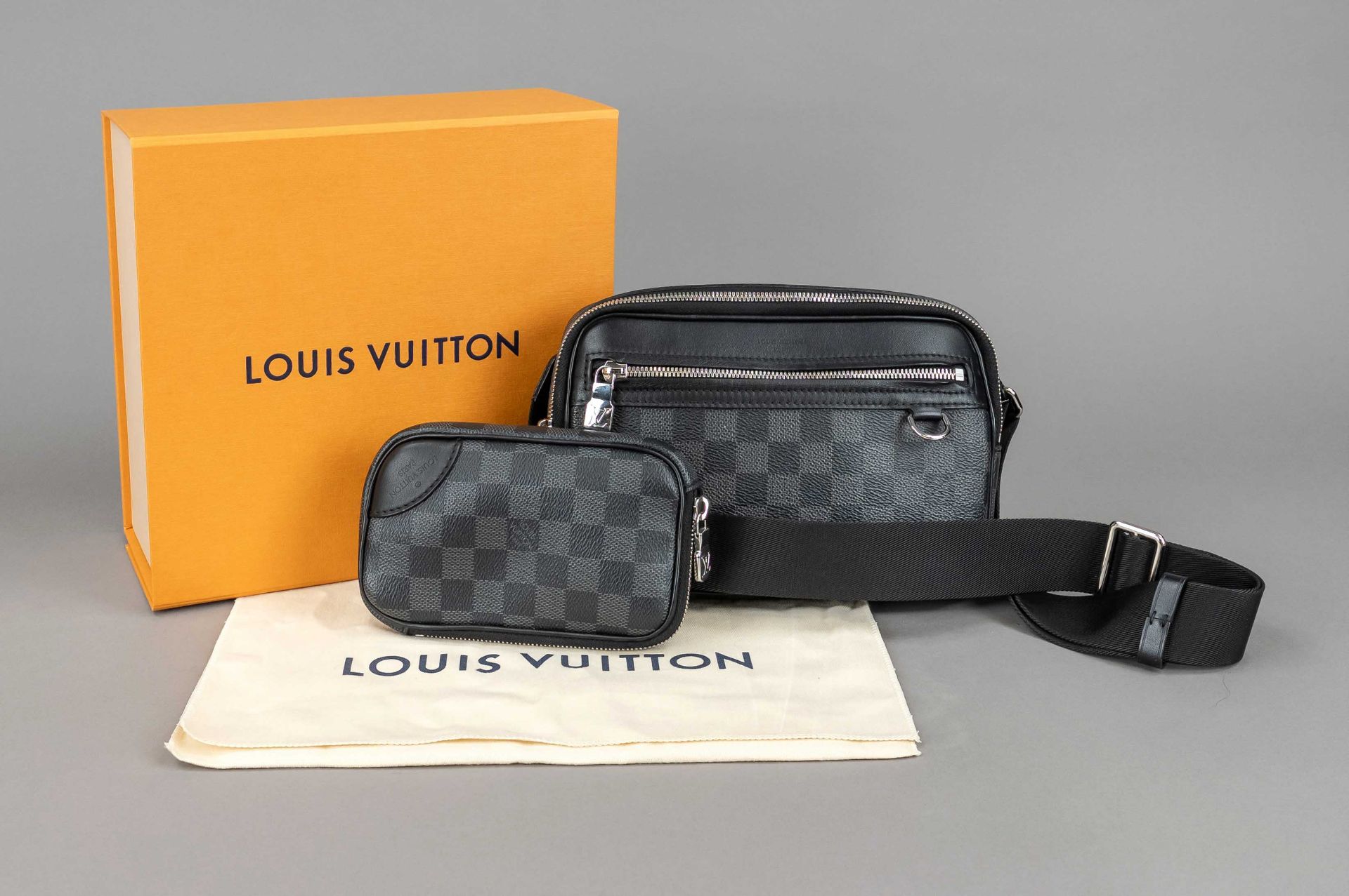 Louis Vuitton, Damier Graphite Canvas Scott Messenger Bag, gray and black checkered rubberized