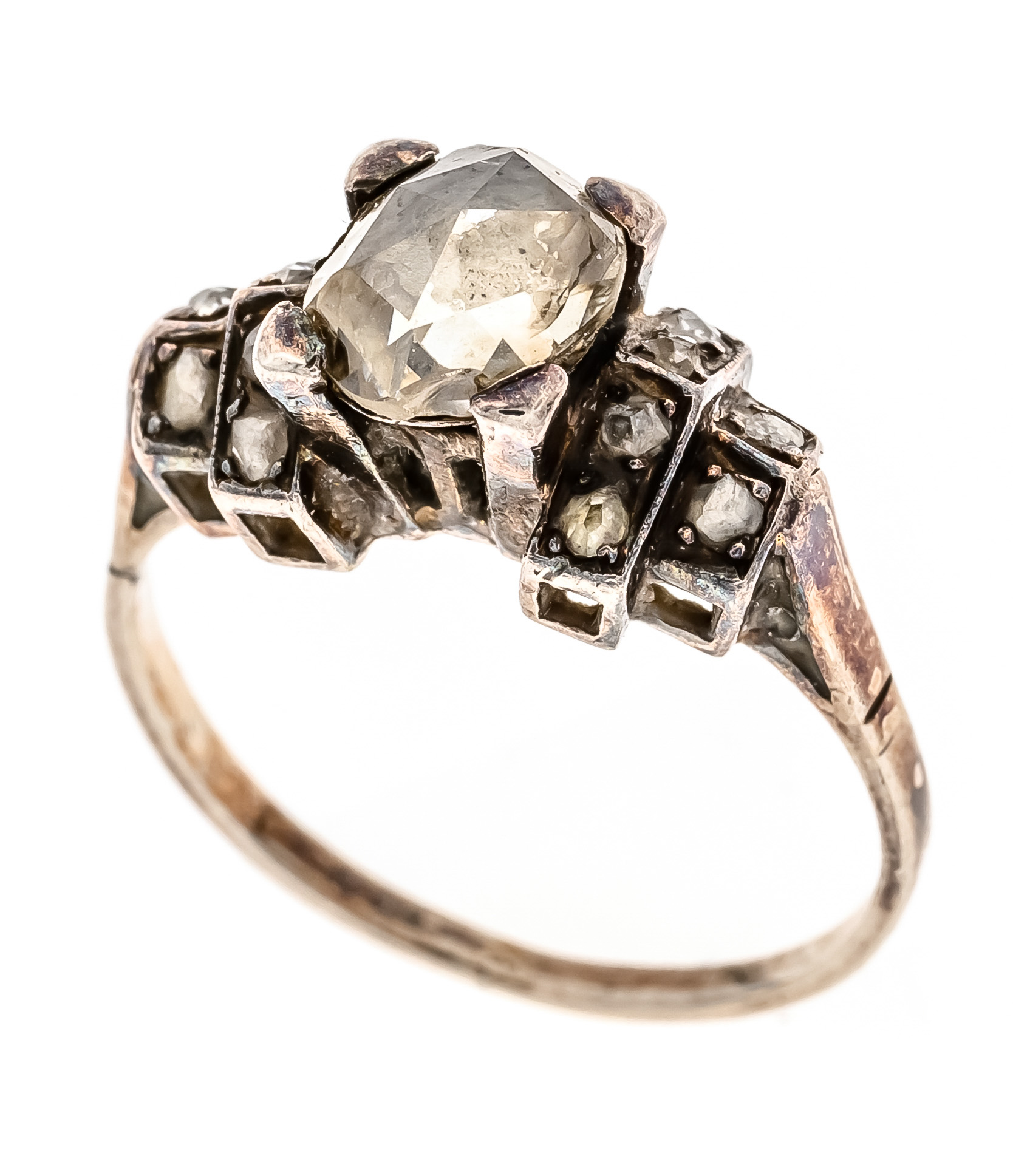 Diamond rose ring gold and silver c. 1840 with 13 diamond roses 6.83 x 5.32 (loose in setting) - 1.