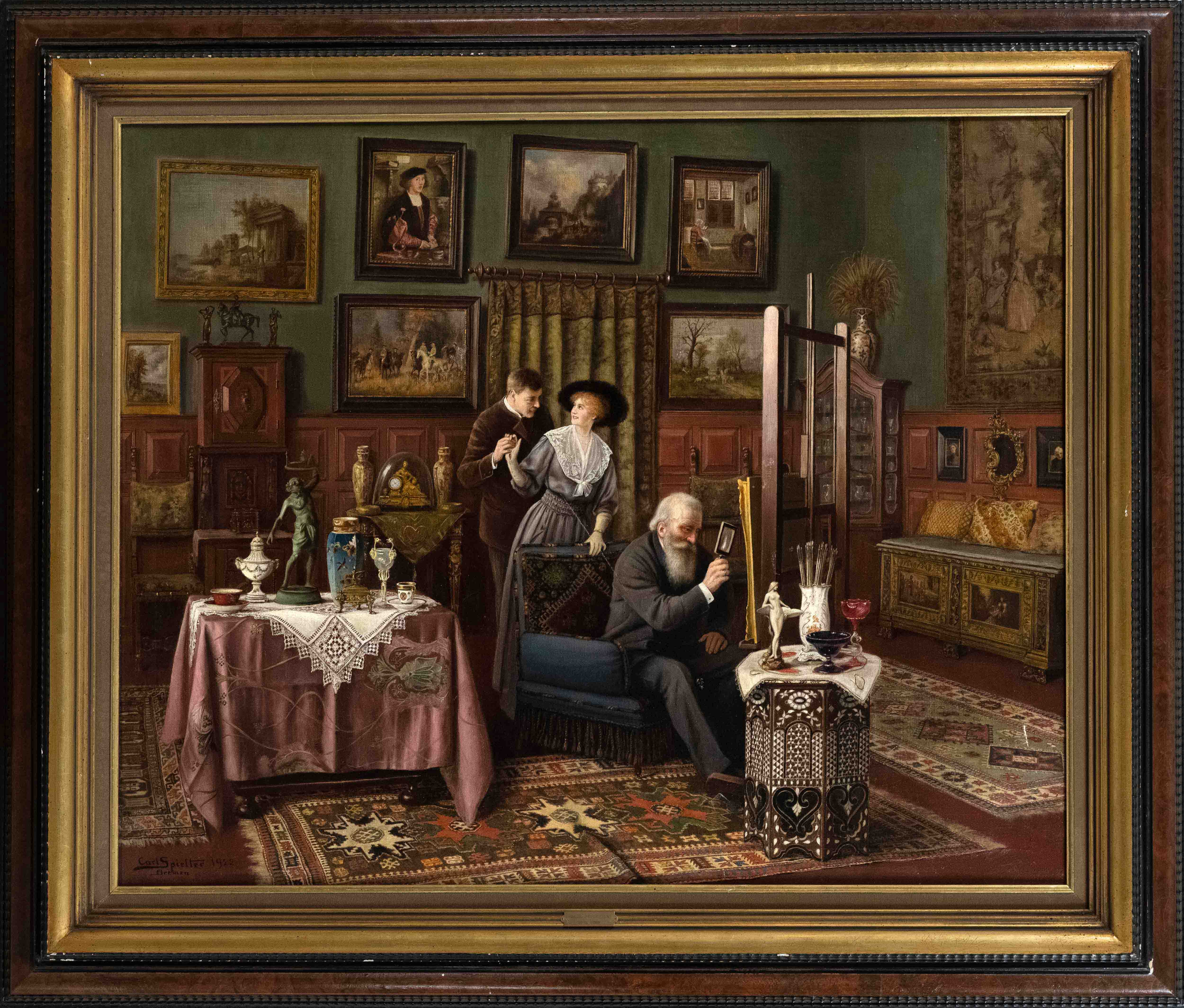 Carl Johann Spielter (1851-1922), Bremen genre painter, ''The Collector'', interior furnished with