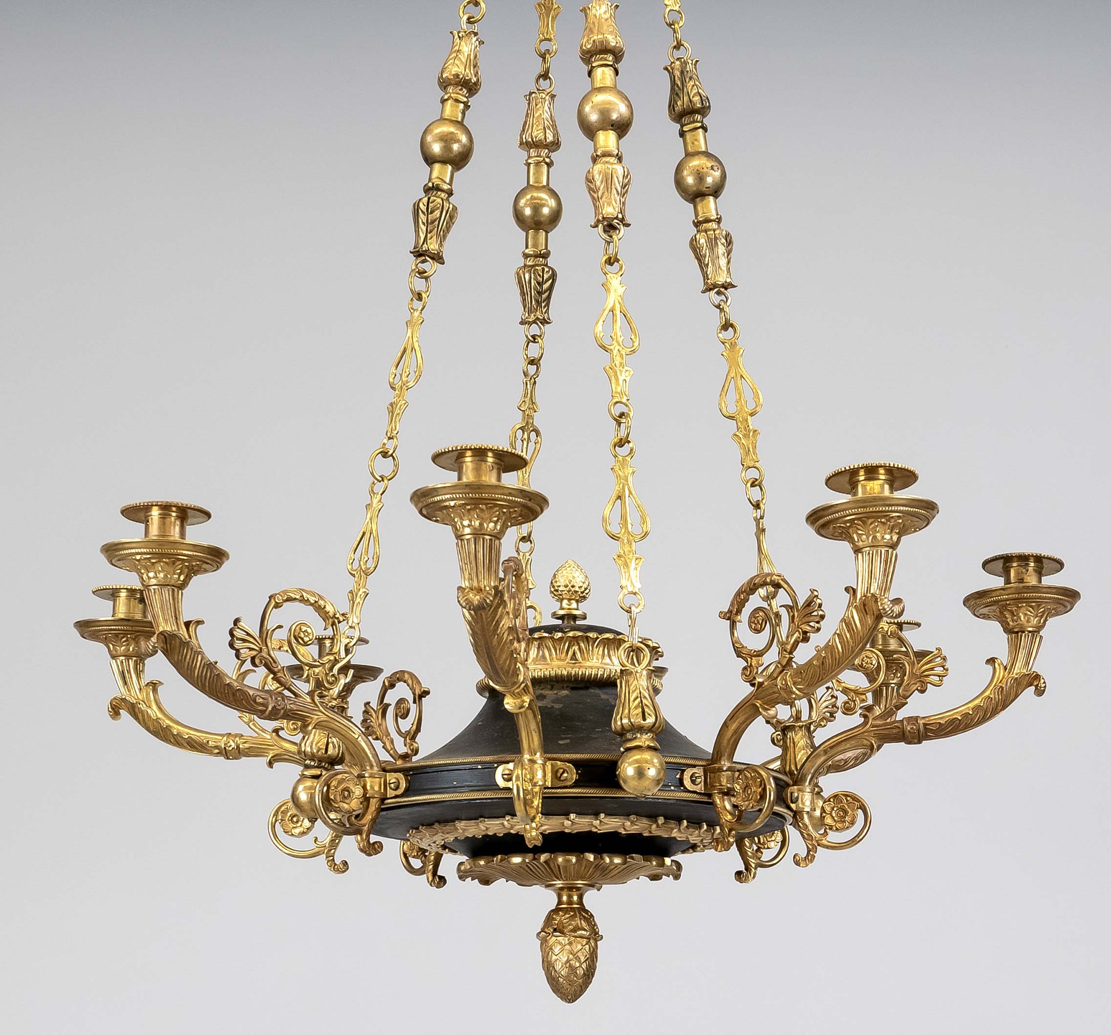 Empire style ceiling chandelier, late 19th century, bronze gilded and iron. Profiled and - Image 2 of 2