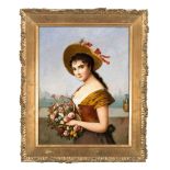Simmonds, Julius. 1843 Pyrmont - 1924 Hamburg. Young lady with flower basket in front of Venetian