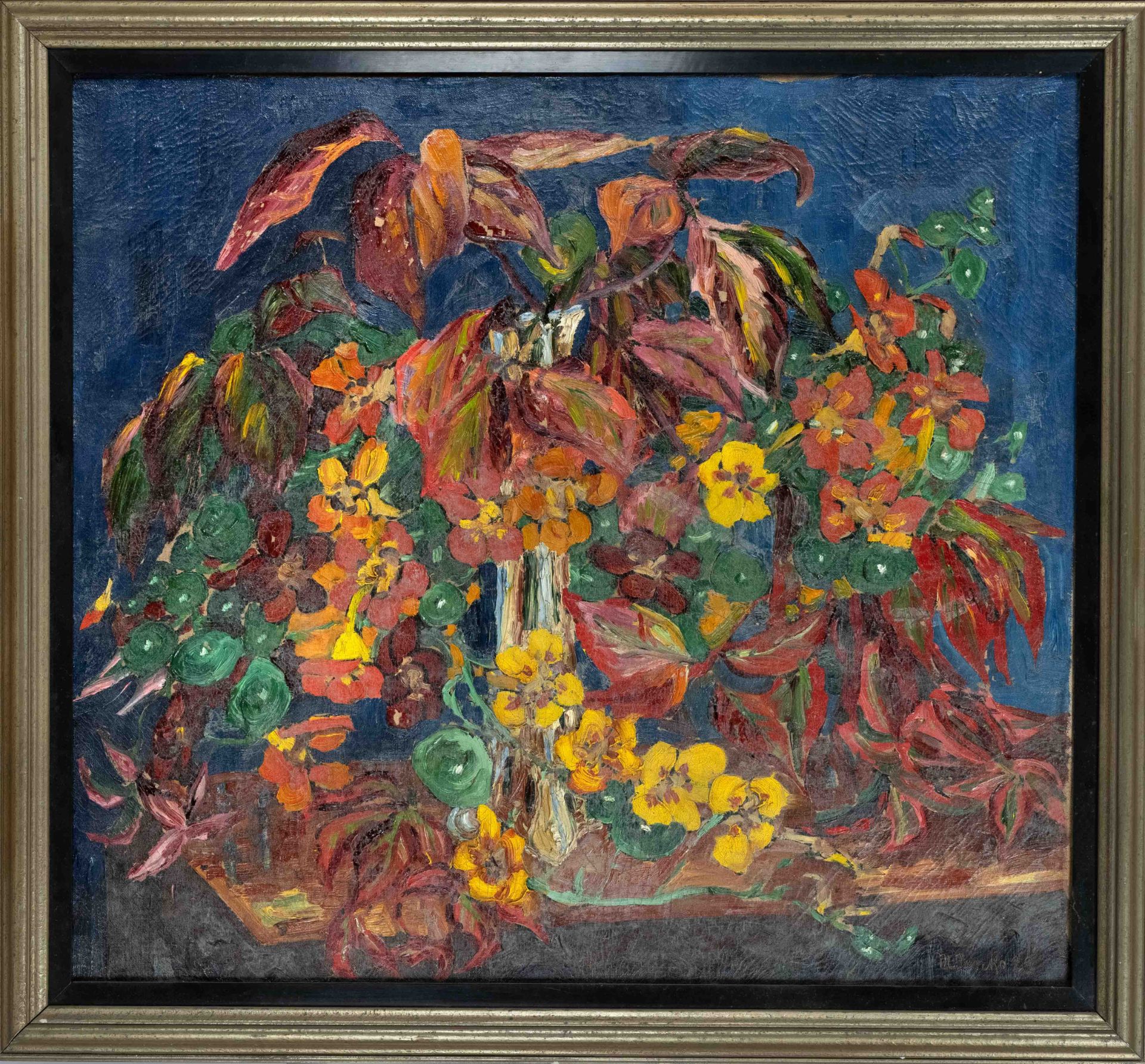 M. Jenko, painter 1st half of the 20th century, impressionistic flower still life with impasto