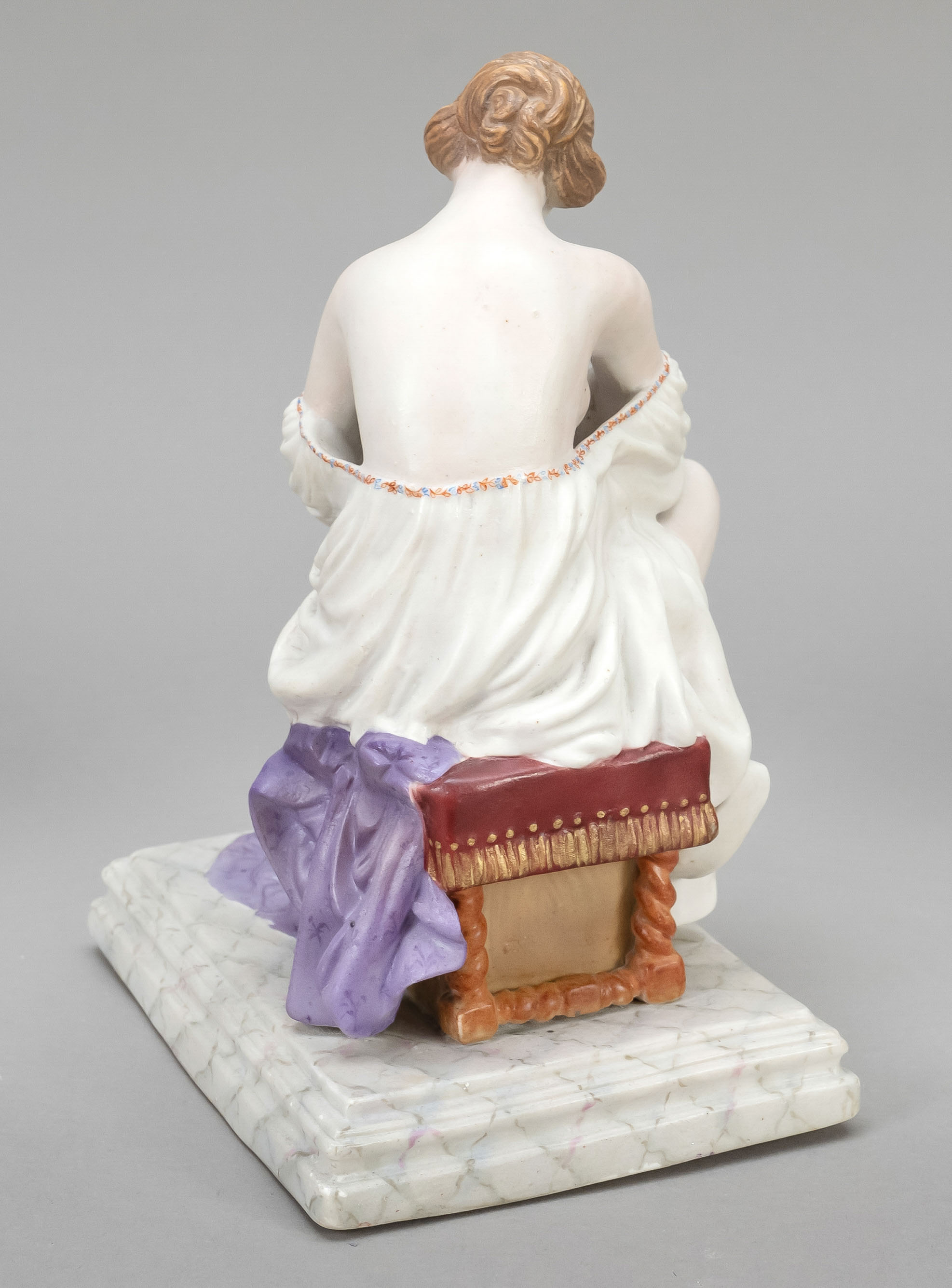 Erotic figure of a girl, w. Gardner, Moscow, late 19th c., young girl sitting on a stool upholstered - Image 2 of 2