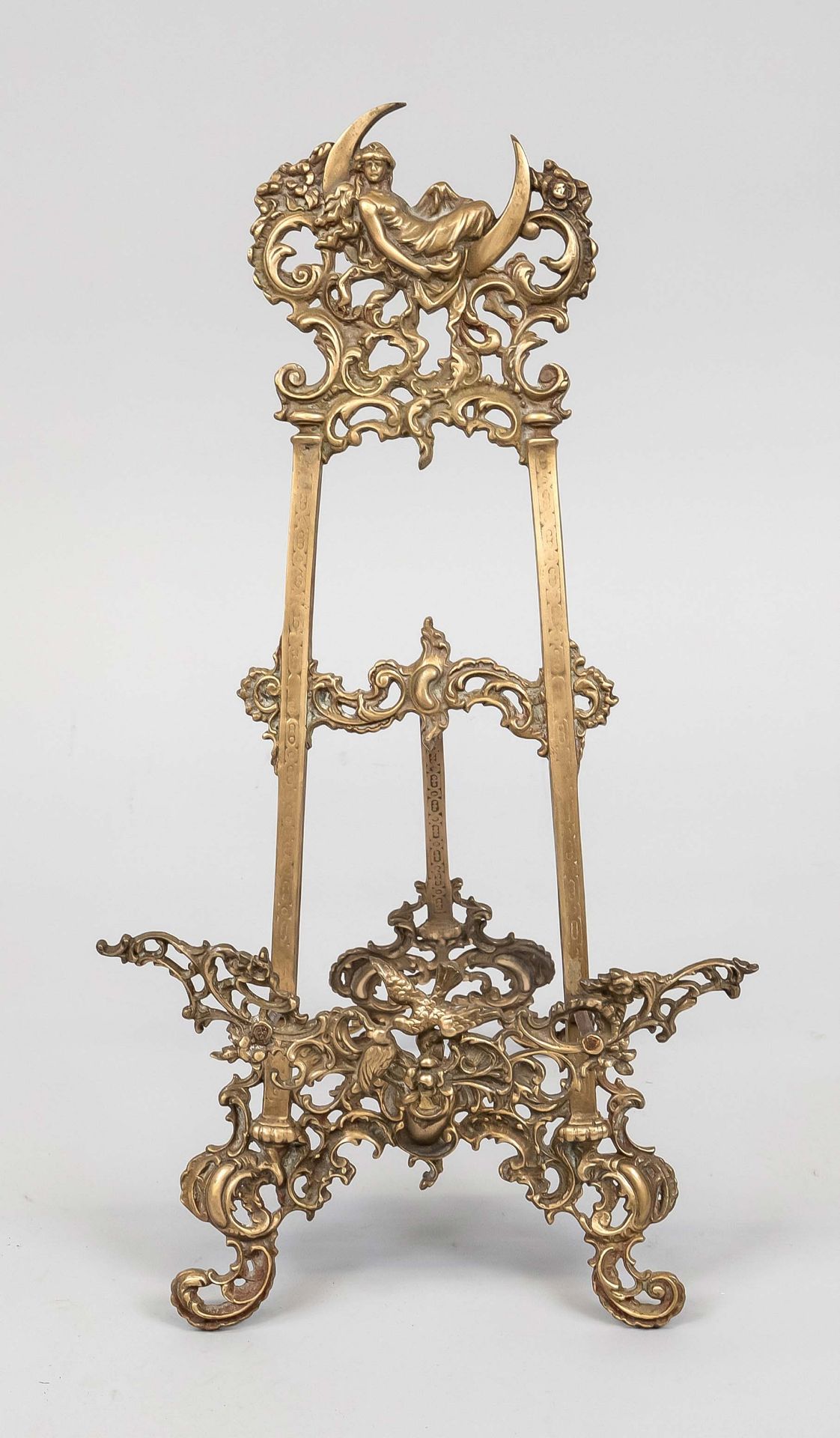 Book stand/table easel, late 19th c., brass. Openwork with rocailles and a beauty lying in a