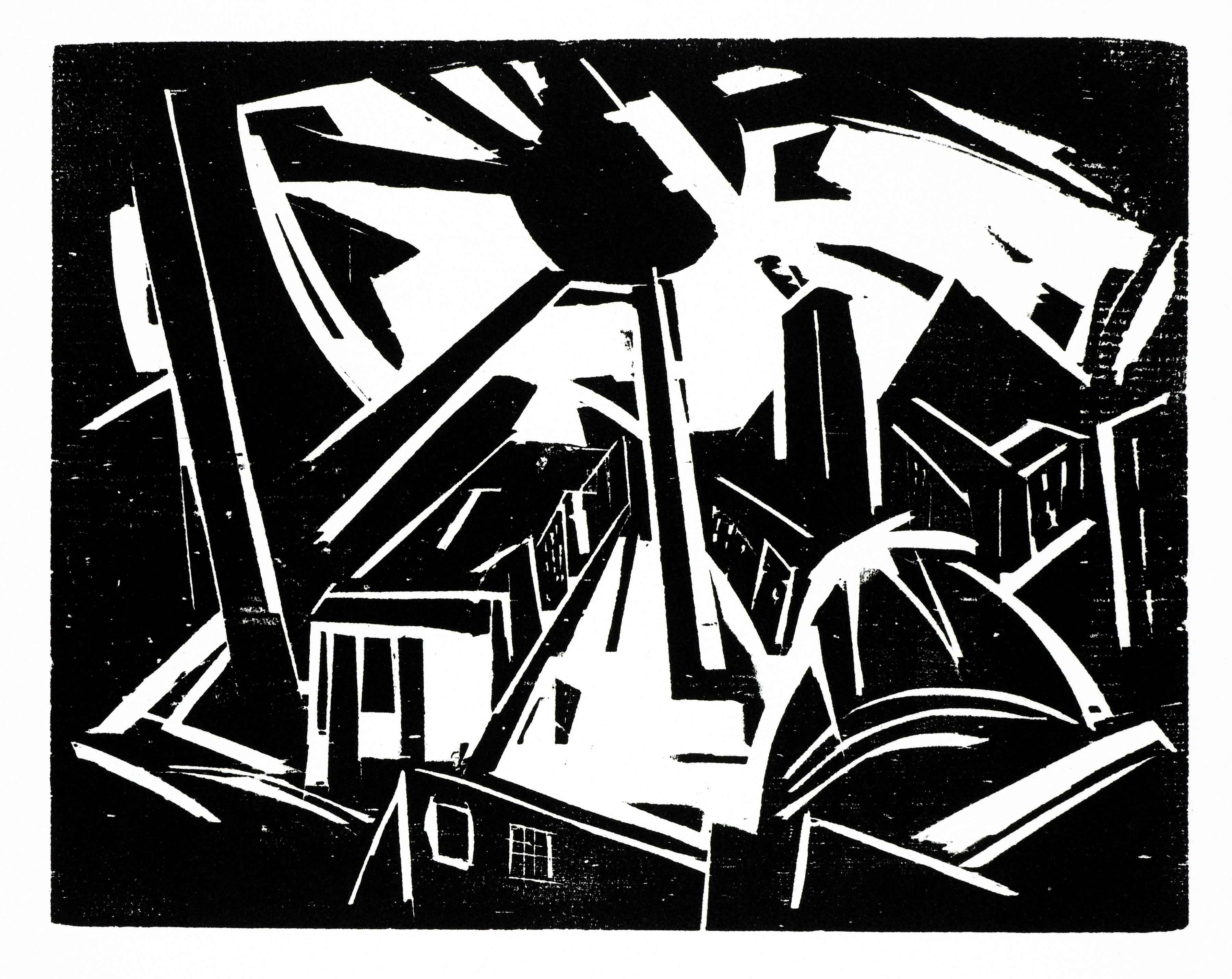 Heinrich Stegemann (1888-1945), Sonne über Stadtlandschaft, woodcut, posthumous print from the