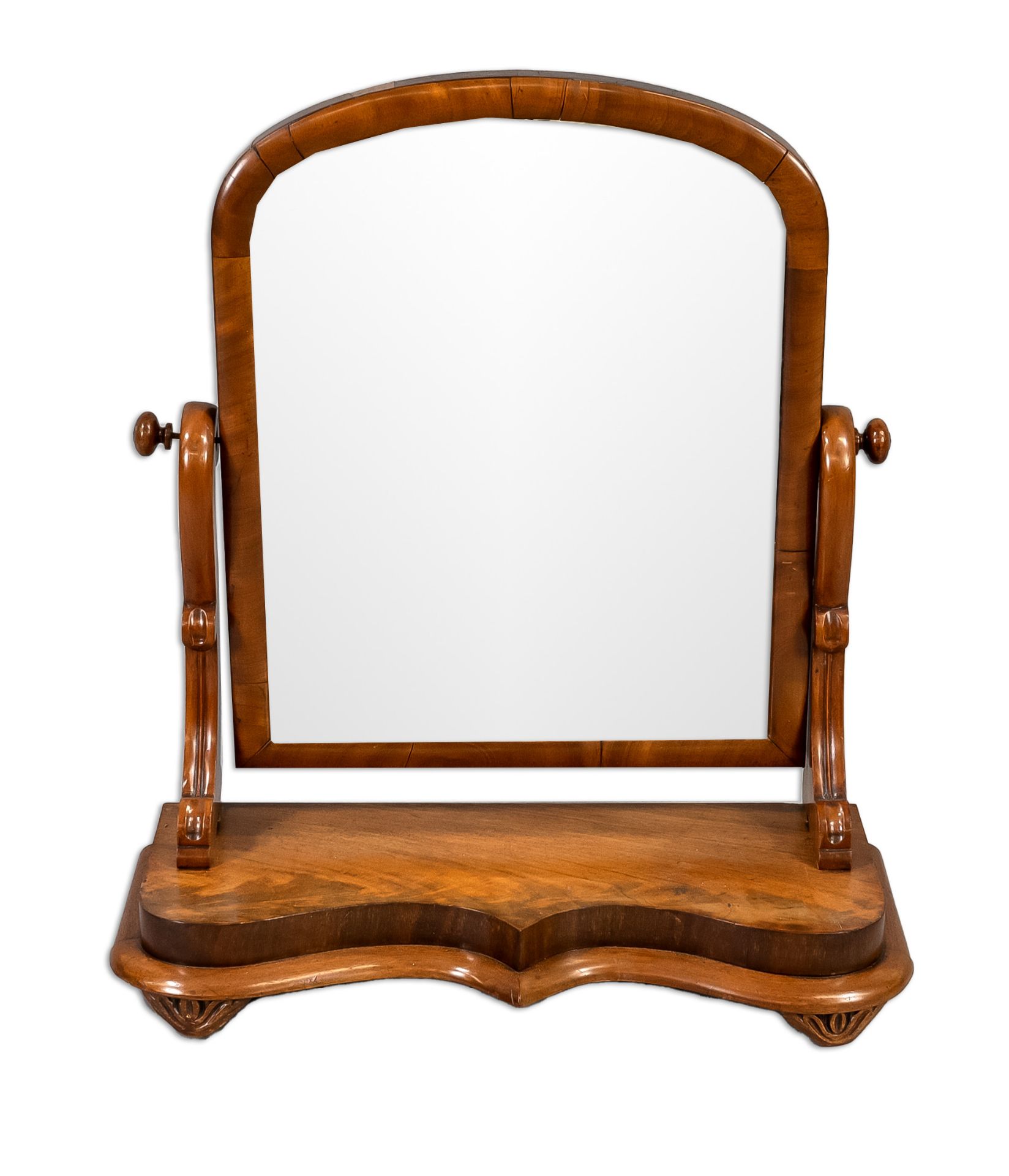 Large table psyche of the late Biedermeier mid-19th century, walnut veneer, tilting mirror on