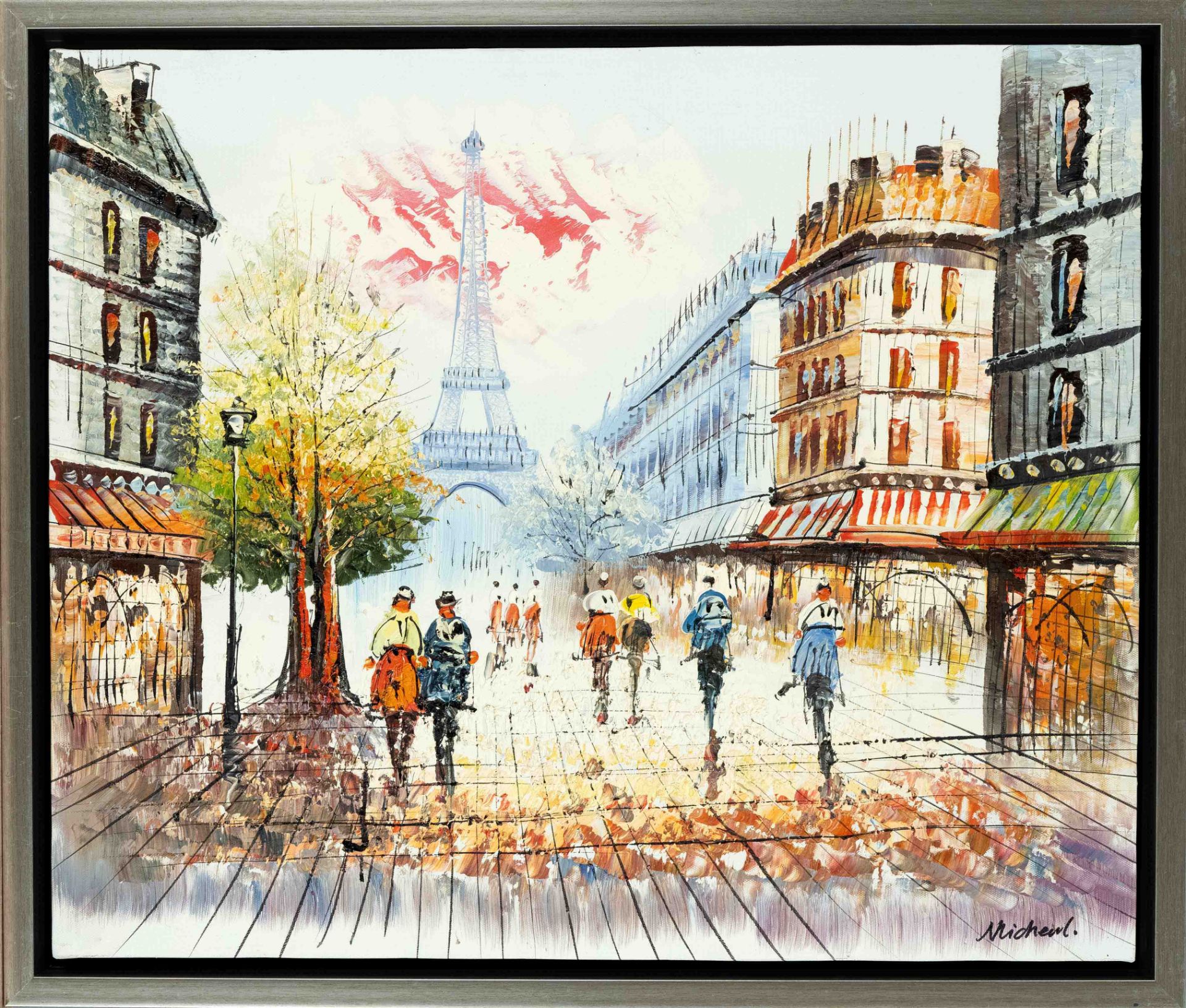 Decom painter of the 21st century, Parisian street scene, oil on canvas, indistinctly signed lower