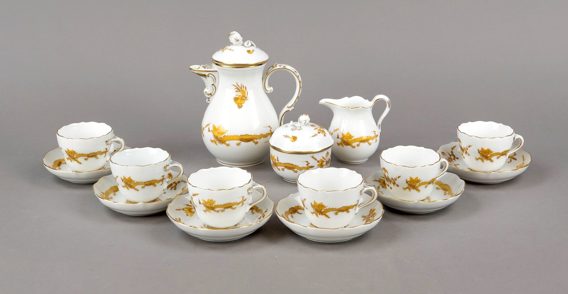 Mocha service for 6 persons, 15-piece set, Meissen circa 1960, 1st choice, form new cut-out, decor