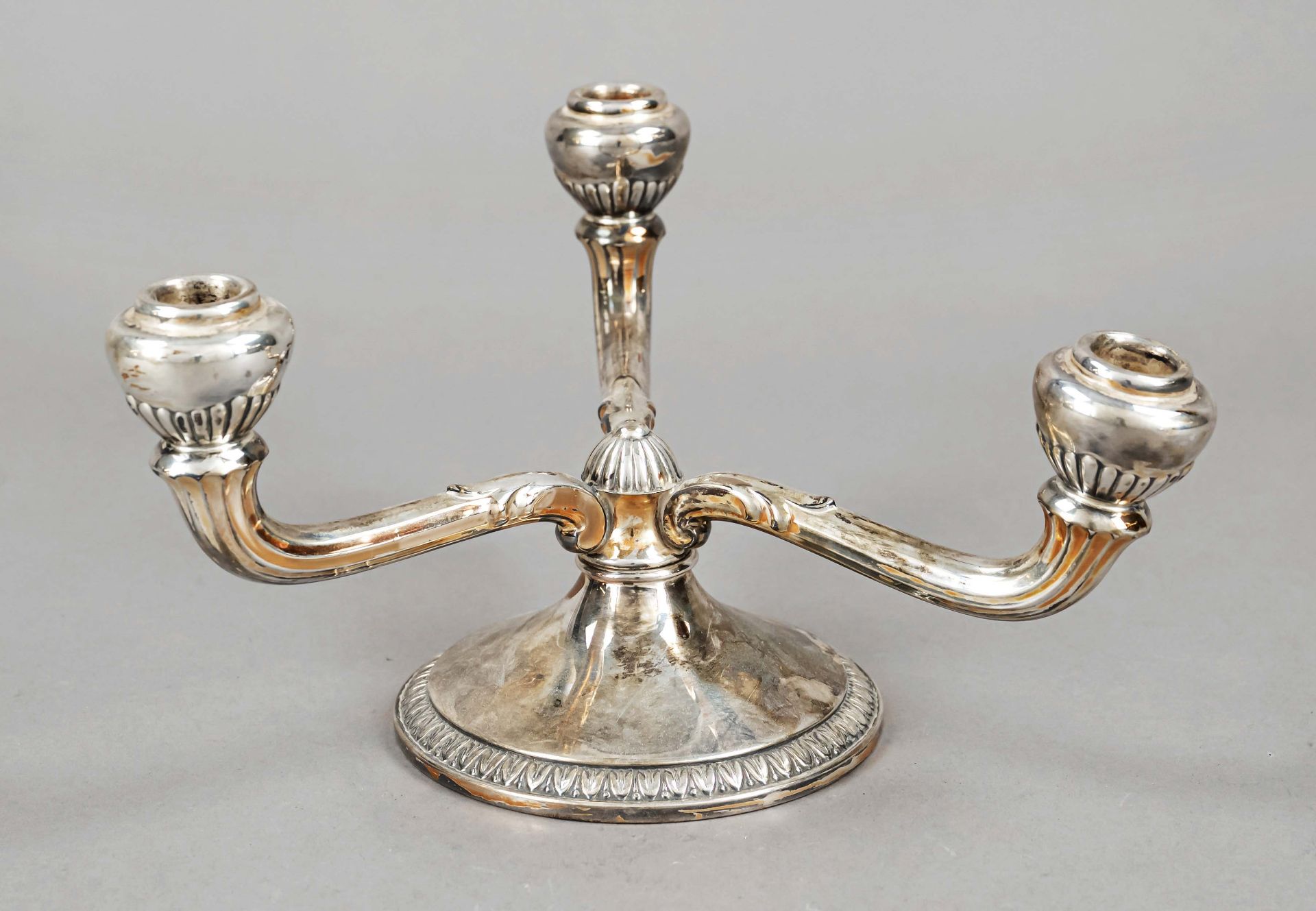 Three-flame candelabrum, German, 20th c., maker's mark Jakob Grimminger, Schwäbisch Gmünd,