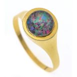Opal ring GG 585/000 with a round opal doublet 8 mm, RG 61, 3,0 g