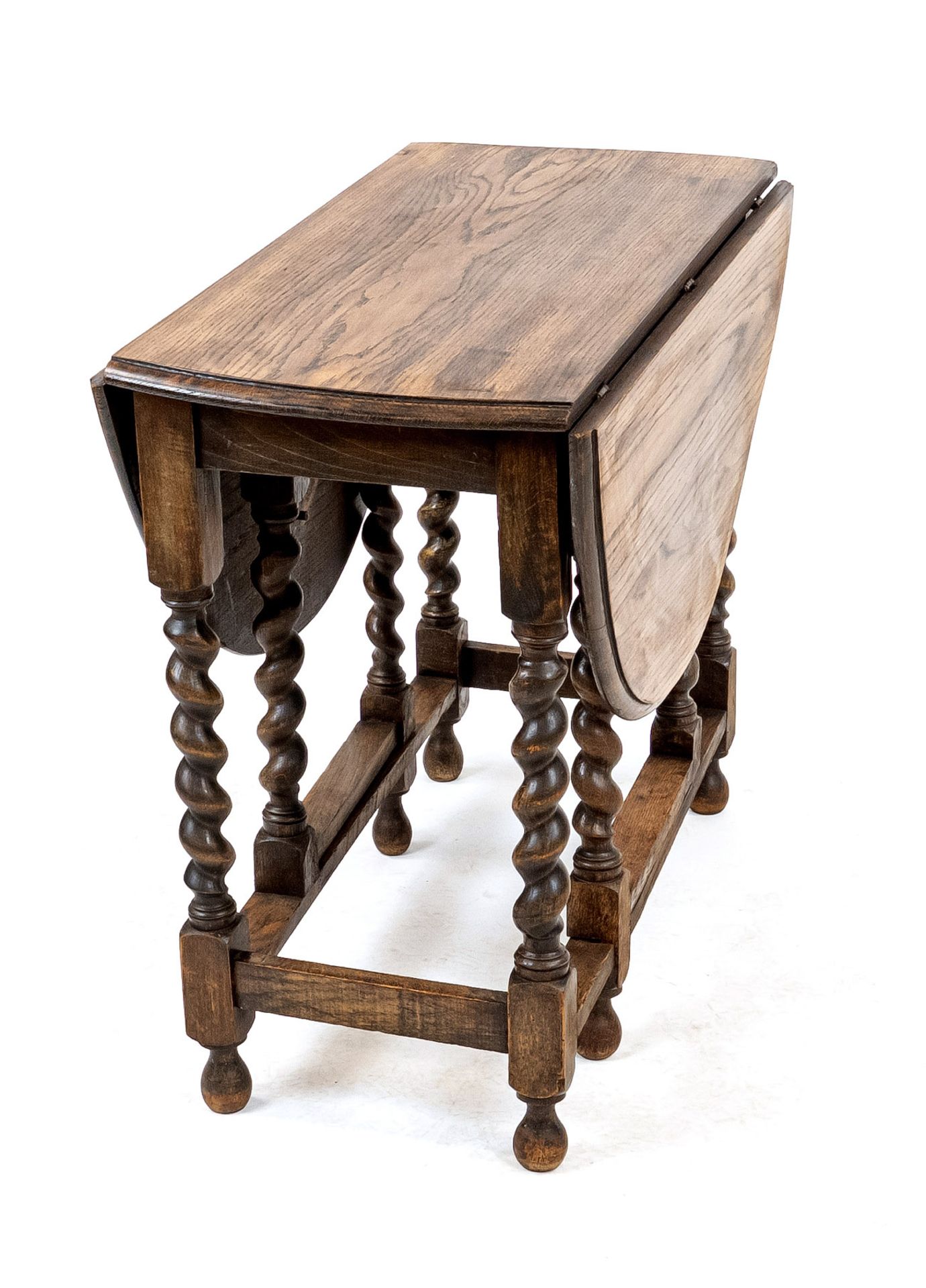 English tea/folding table around 1900, solid oak, folding tops on the sides, 72 x 43/116 x 90 cm - Image 2 of 2