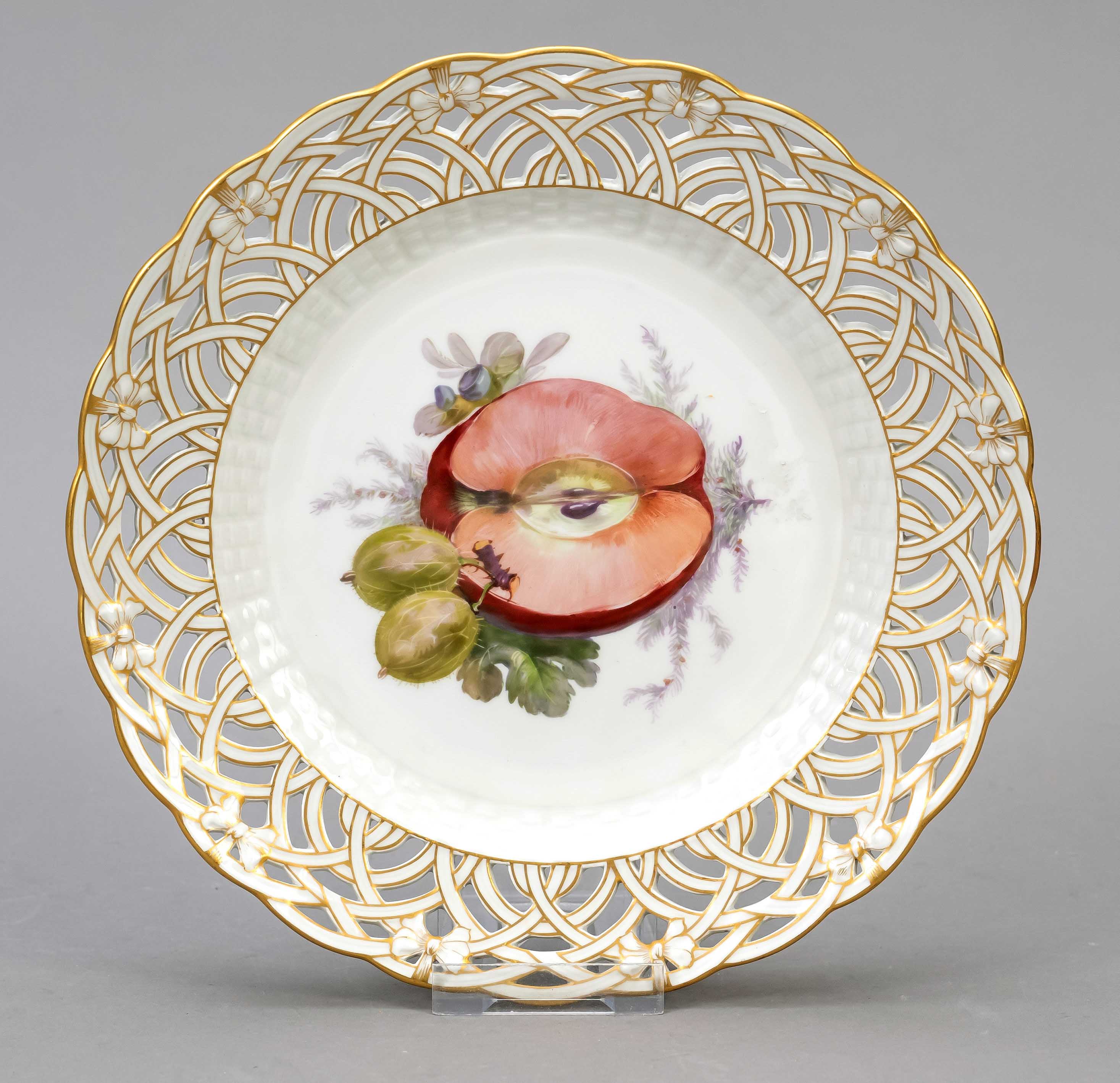 Fruit plate with soft painting, KPM Berlin, mark 1870-1945, 1st choice, red imperial orb mark, in