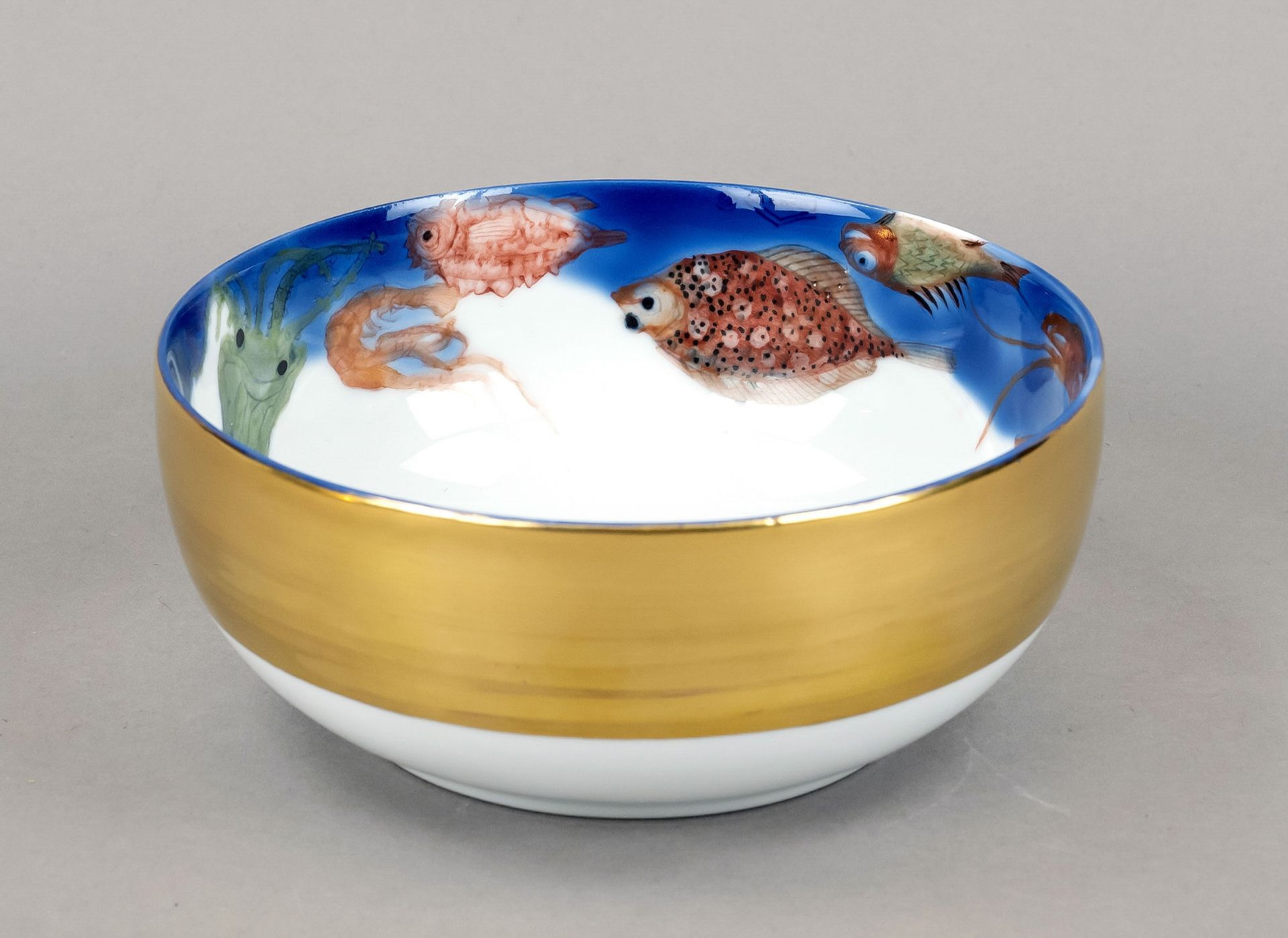 Bowl fish couple, unique piece from 2011, design Gudrun Gaube, signed, painted in onglaze colors and