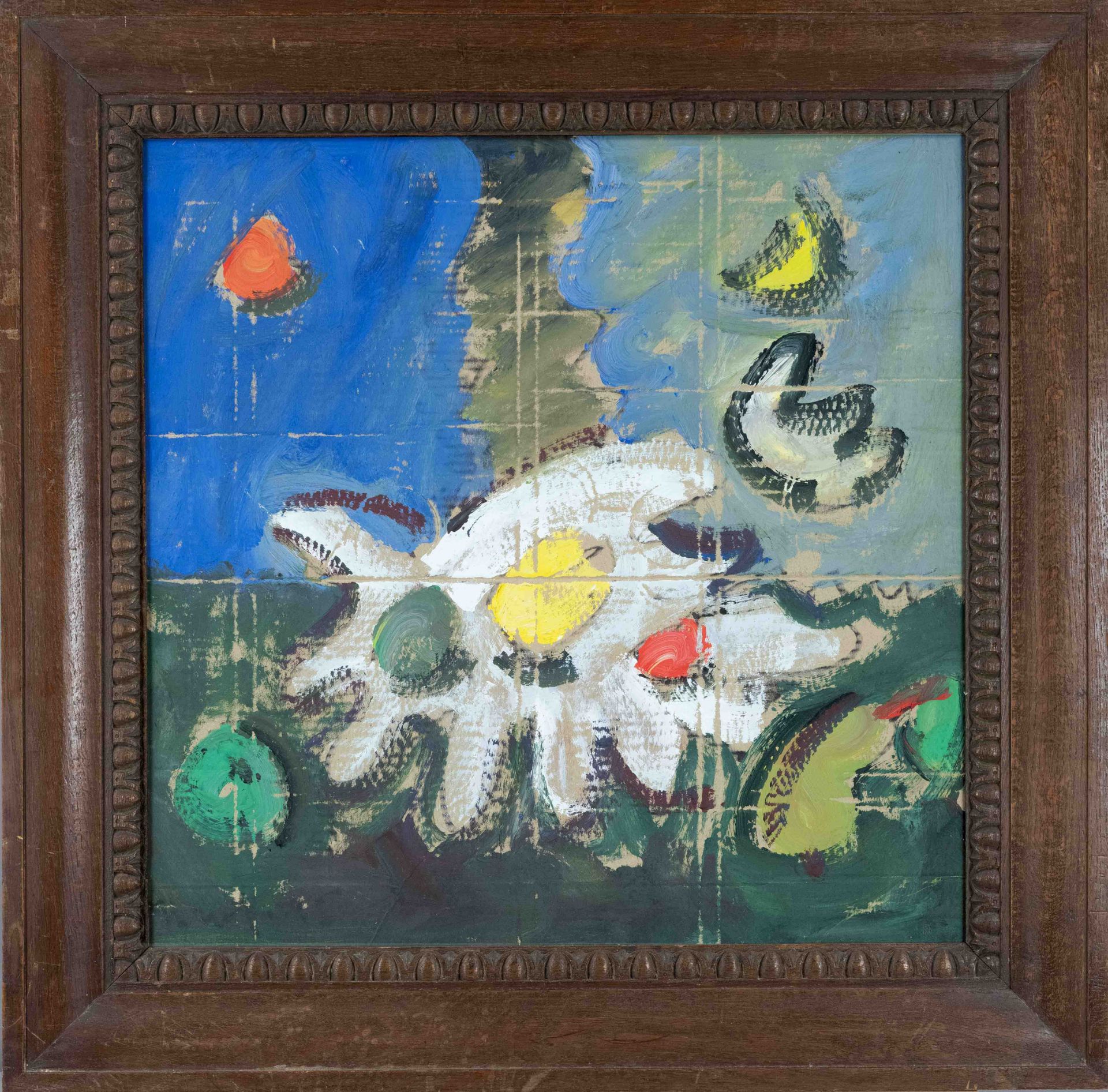 Roland Frenzel (1938-2004), Leipzig artist, abstracted still life with shell or flower shape,