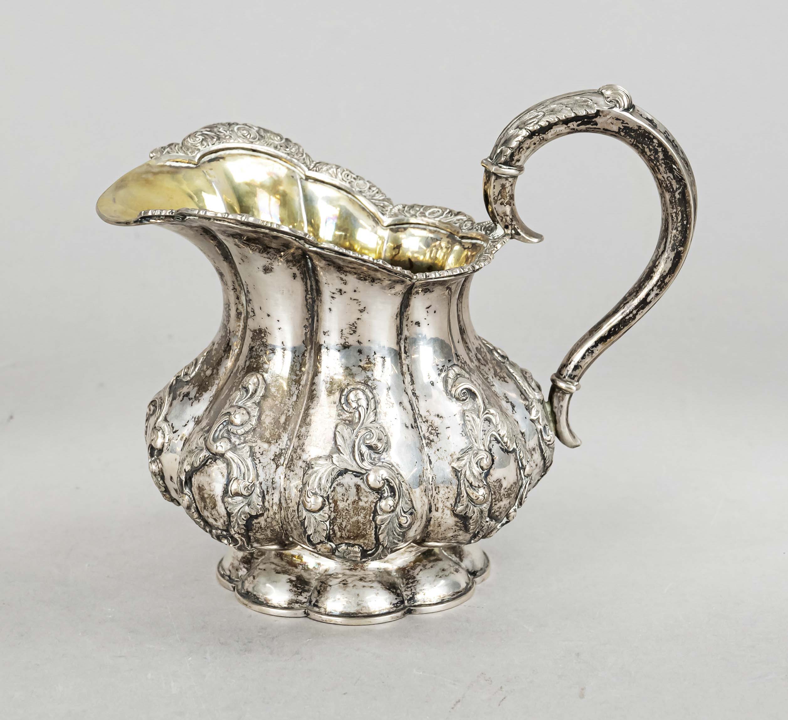 Cream jug, German, 19th century, hallmark Bremen, maker's mark C. Koch, hallmarked silver, gilt