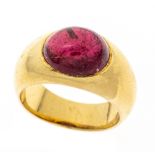 Rubellite ring GG 750/000 with a fine oval tourmaline cabochon 11.5 x 9.5 mm, bright dark pink,