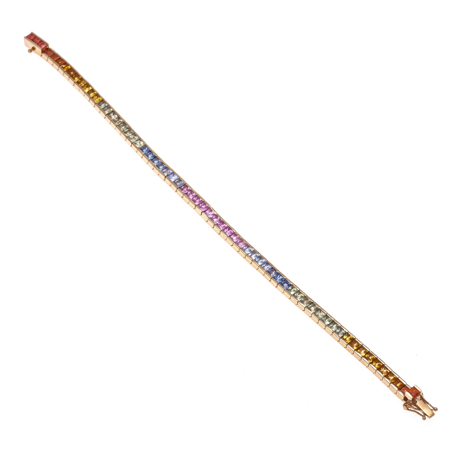Rainbow riviére bracelet RG 750/000 with 63 sapphire carrées 2.7 mm in bright rainbow colors, eye- - Image 2 of 2