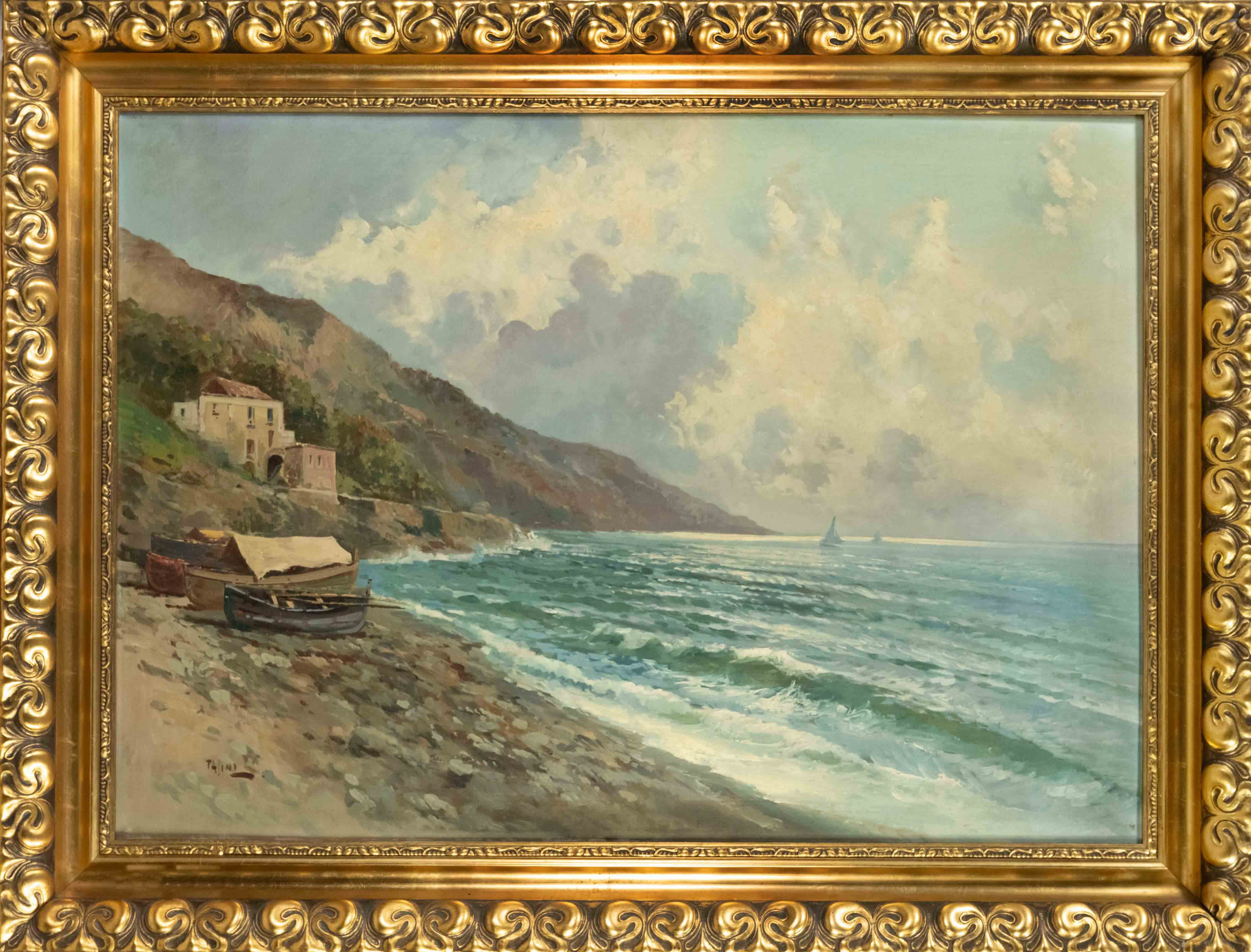 Emilio Pasini (1872-1953), Italian coastal scene with boats, oil on canvas, signed lower left, 70