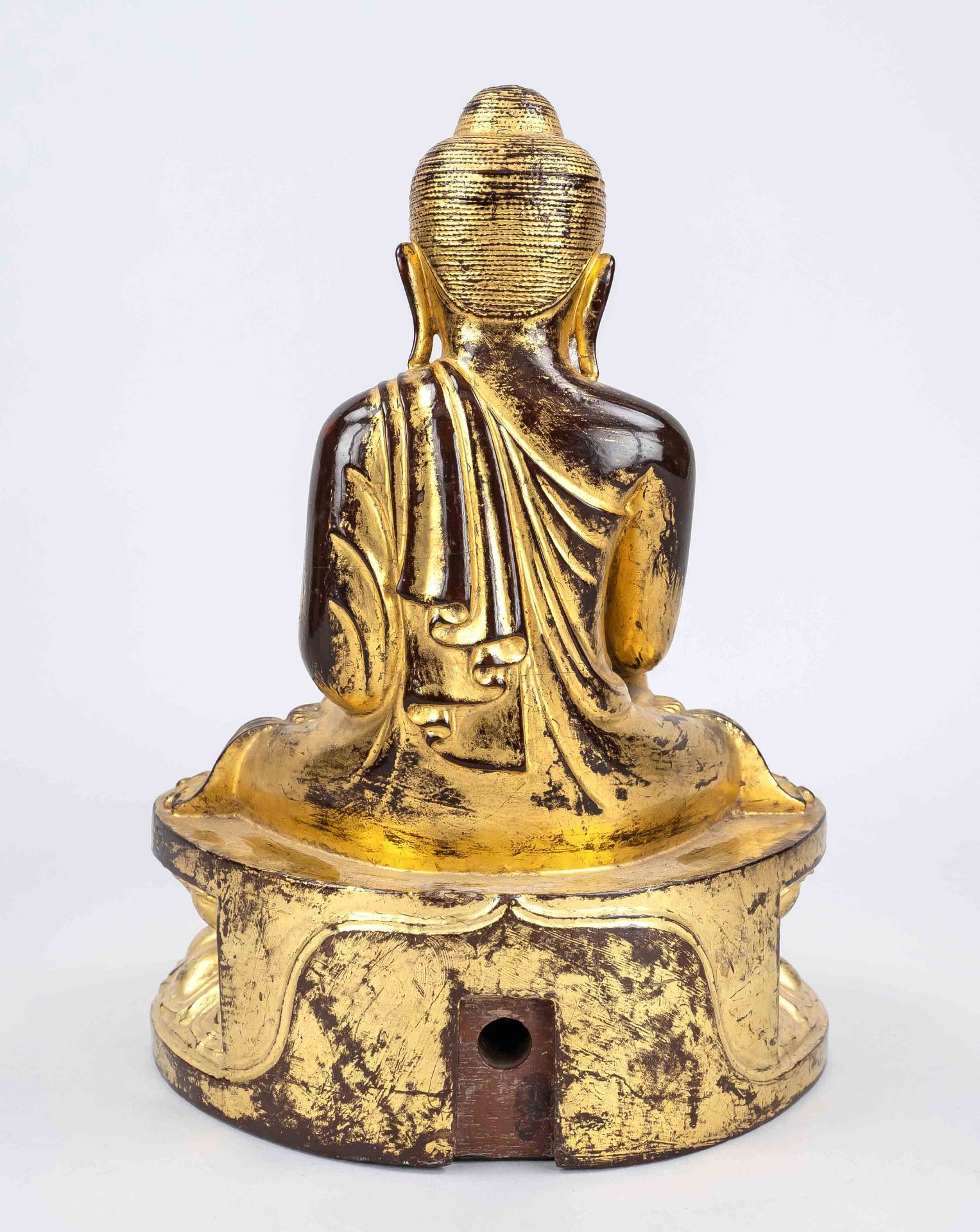 Buddha Shakyamuni, Thailand, 19th century or later, wood with gold and black lacquer, on lotus - Image 2 of 2