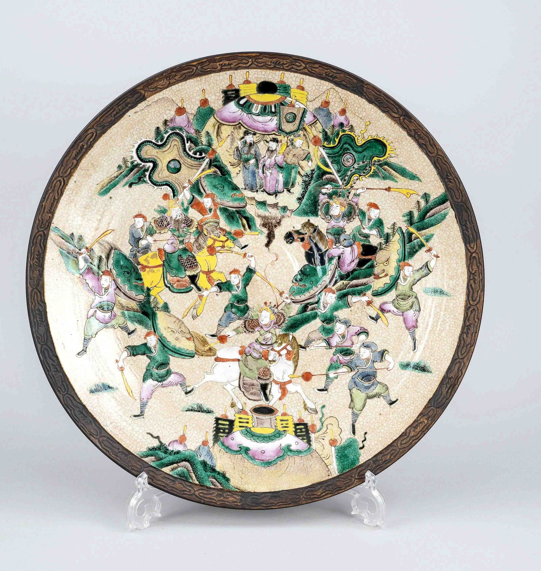 Large Nanjing plate with warrior scenes, China, Qing dynasty(1644-1912), 19th century, stoneware