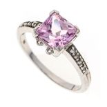 Kunzite diamond ring WG 375/000 with a princess cut faceted kunzite 7 x 7 mm, pink, eye-clean and