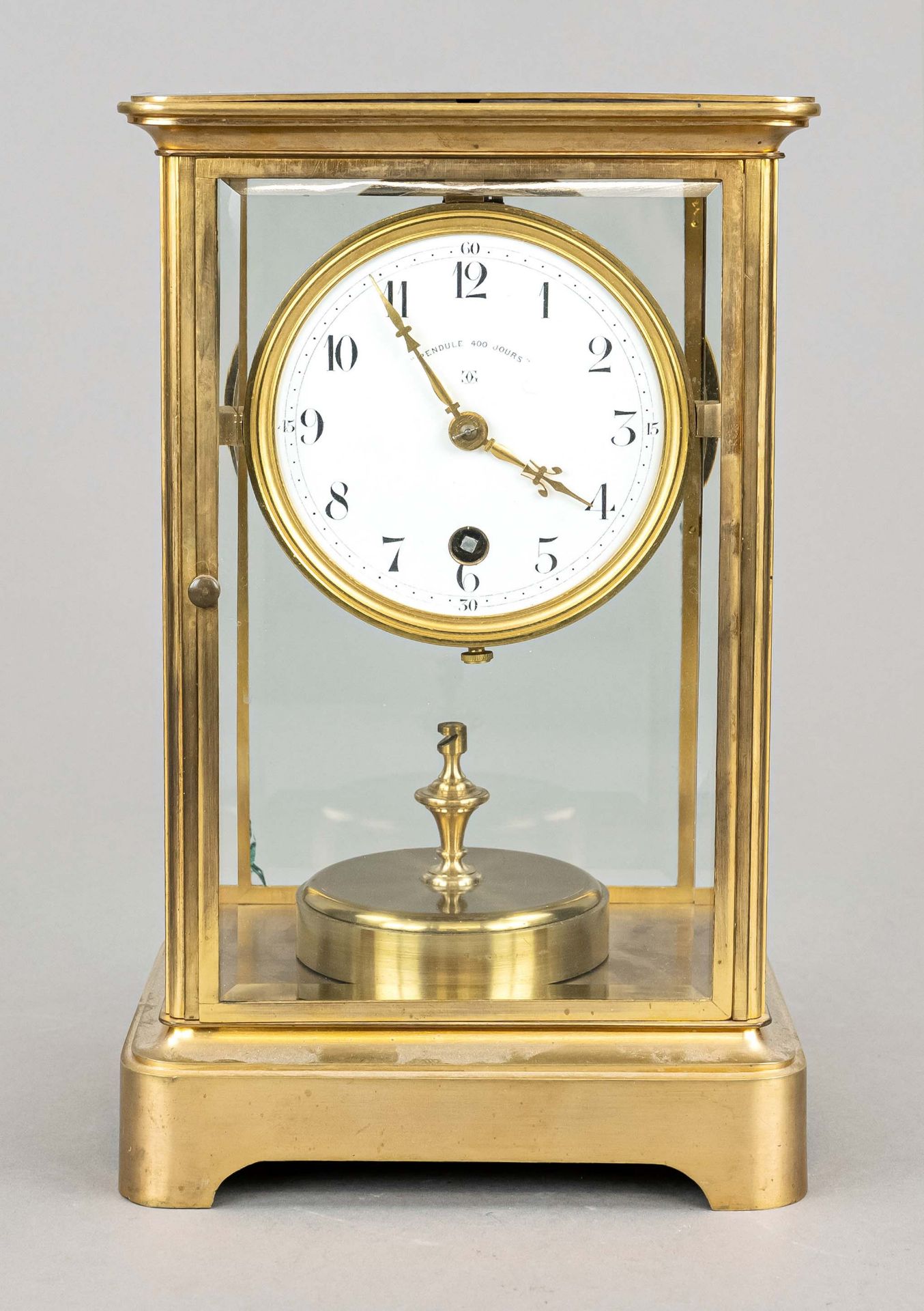 Glass pendulum with torsion pendulum, year clock, Societe des Fabriques de Spiraux reunies, marked