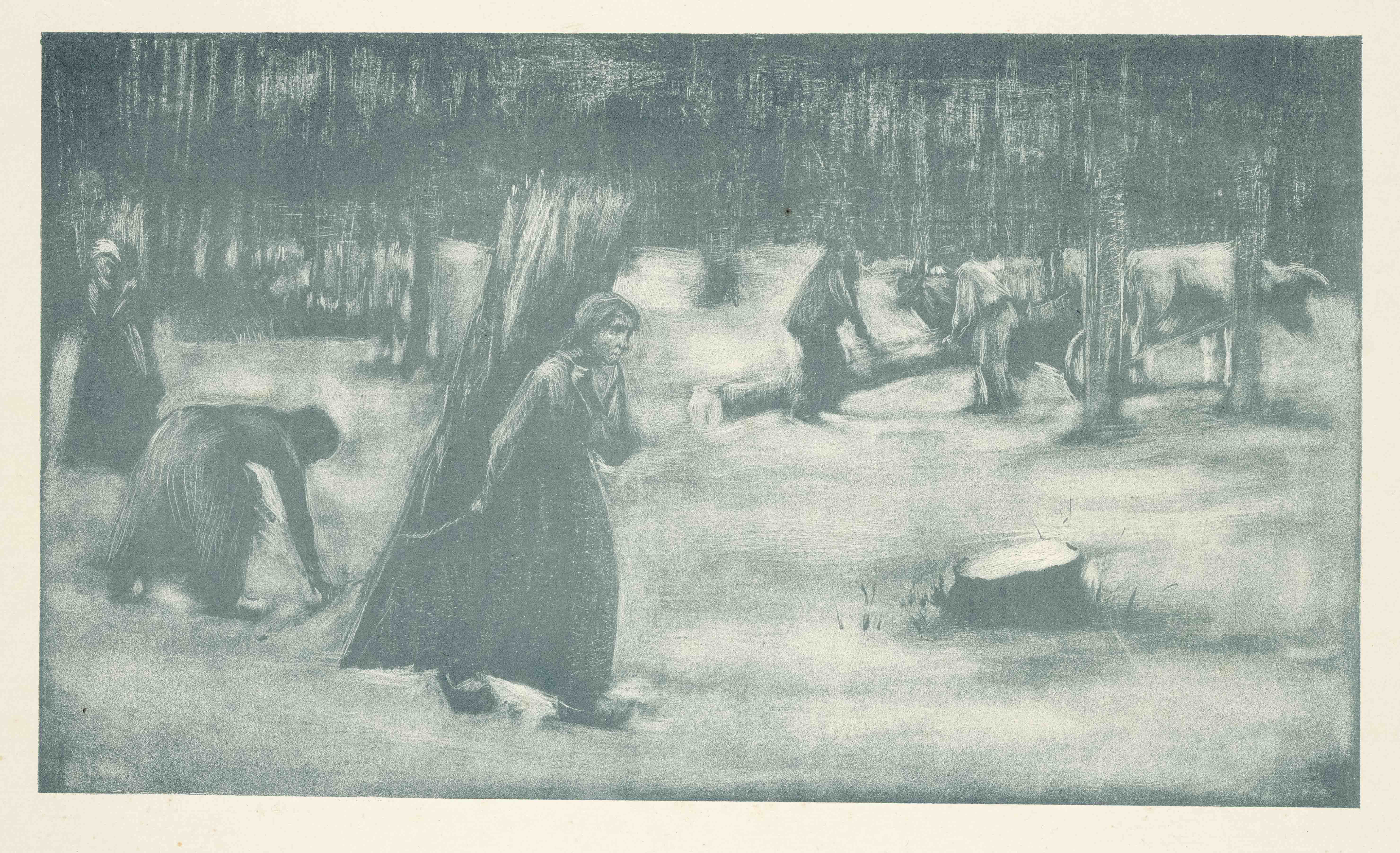 Max Liebermann (1847-1935), Holzsammler im Walde, lithograph on laid paper, published in Pan V,