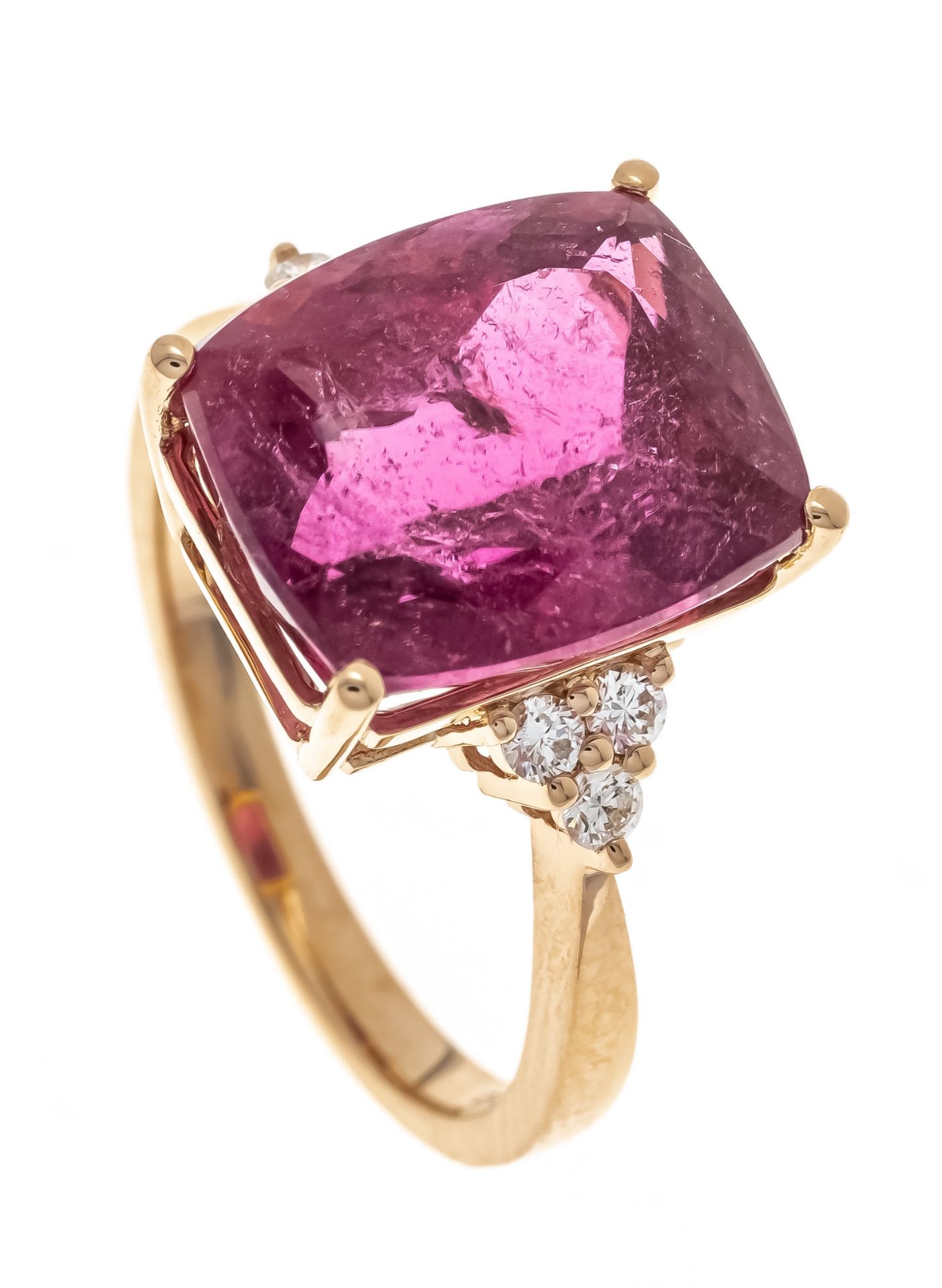 Rubellite diamond ring RG 750/000 with an antique-cut faceted rubellite 7.8 ct, strong darker
