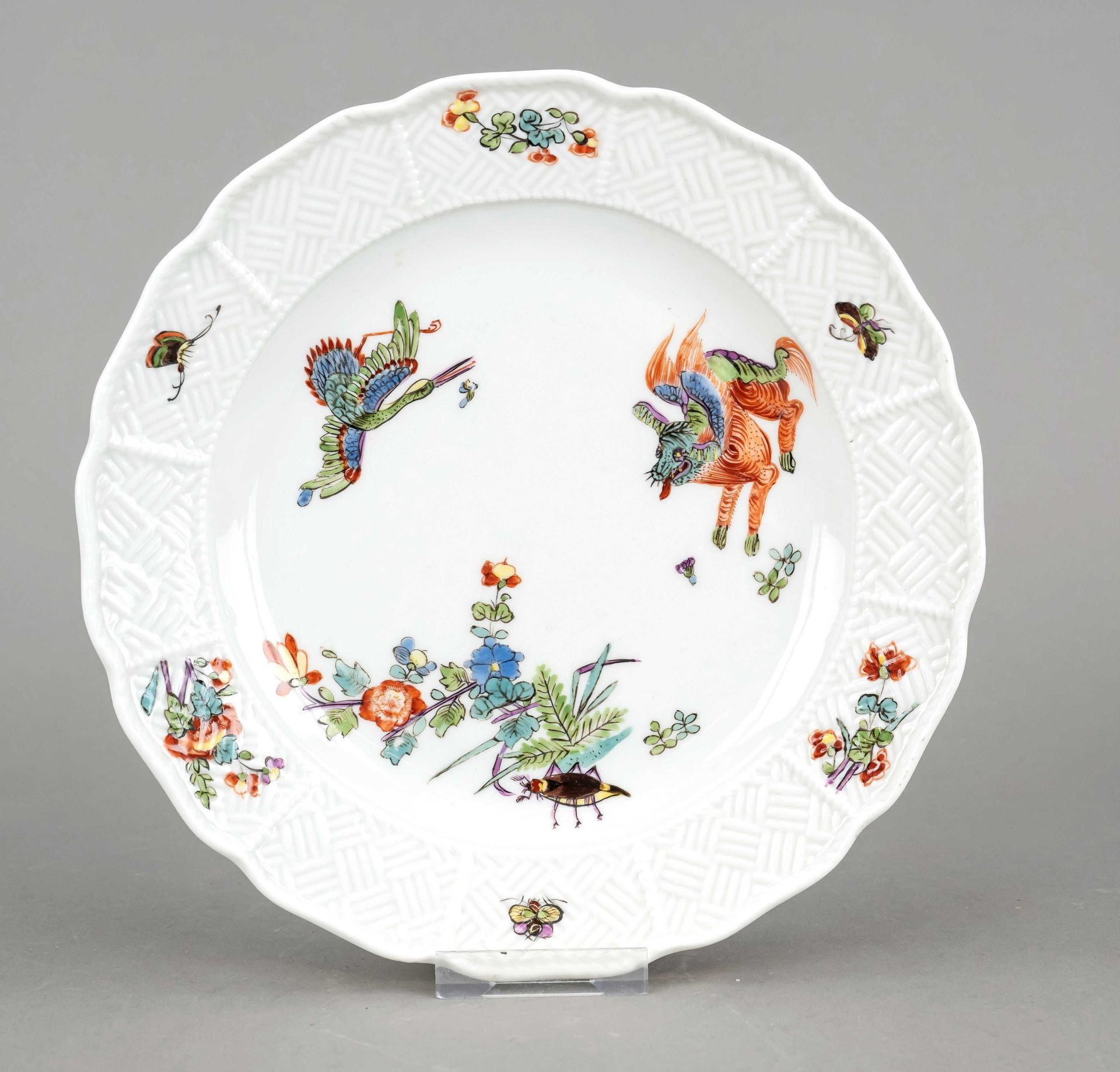 Plate with Kakiemon painting, Meissen, around 1735, 1st choice, flag with Sulkowski relief