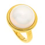 Mabé pearl ring GG 750/000 with one white mabé pearl 15mm, with very good luster and rosé overtones,