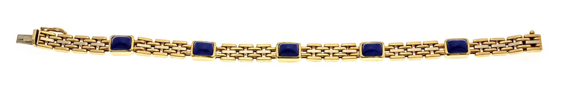 Lapilazuli bracelet GG/WG 585/000 with 5 fine lapilazuli cabochons 7 x 5 mm, box clasp with SI - Image 2 of 2