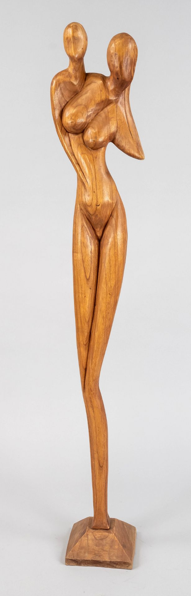 Anonymous sculptor 2nd half of 20th c., large abstract female figure made of light wood, standing on