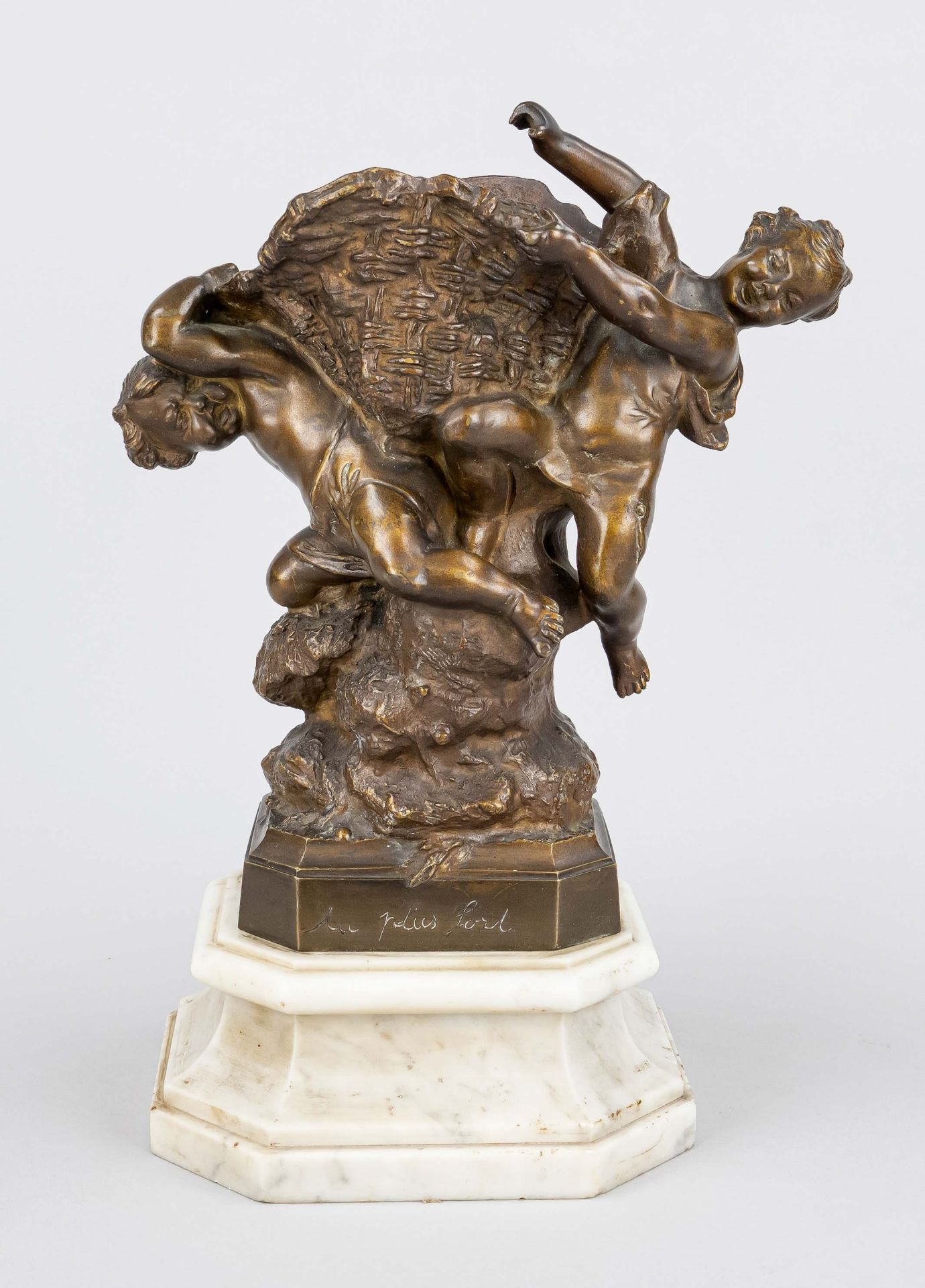 signed Helens, French sculptor end of 19th c., figural centerpiece in the shape of two children