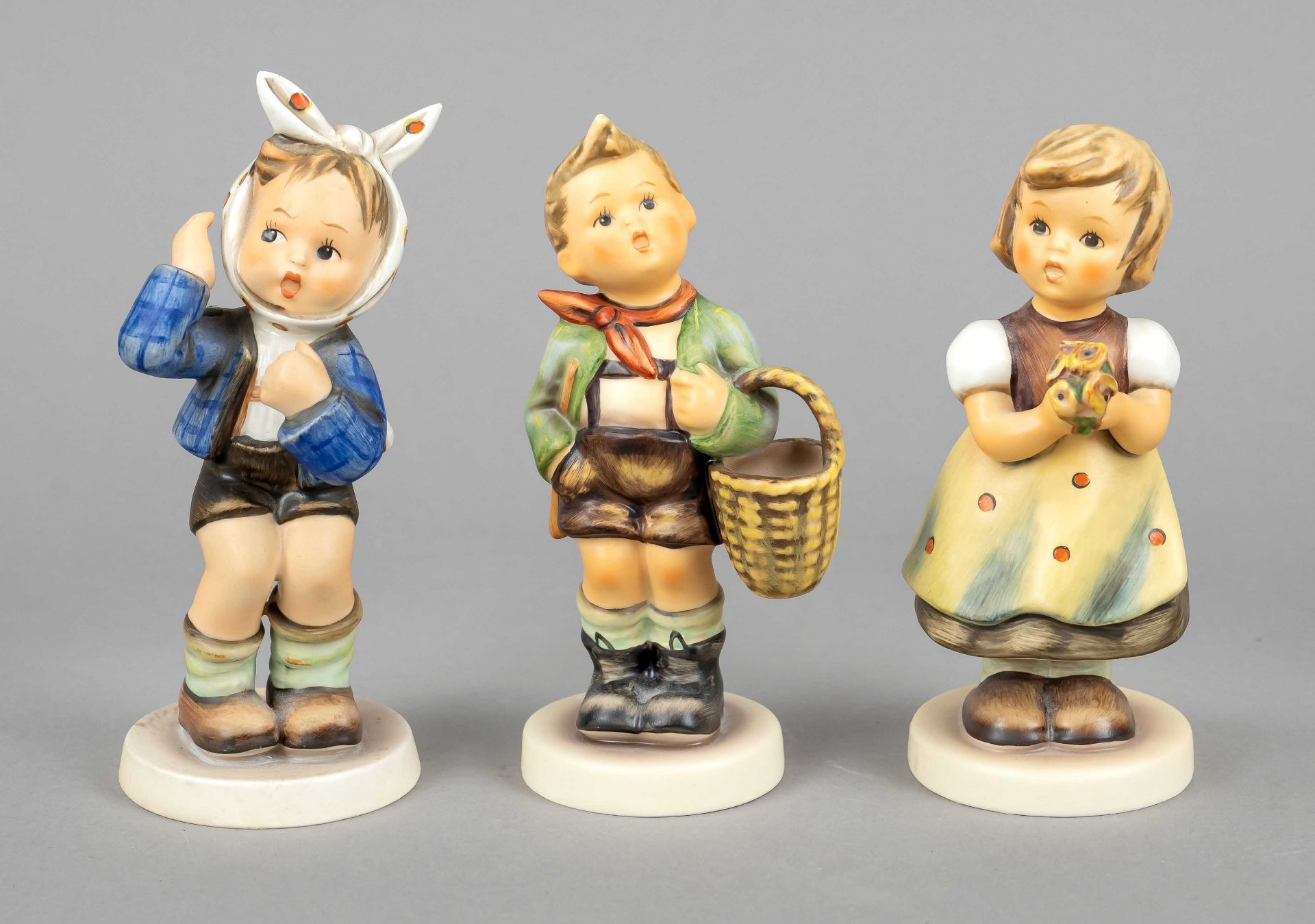 three bumblebee figures, Goebel, Oeslau, 2nd half of 20th century, ceramic, polychrome painted, '