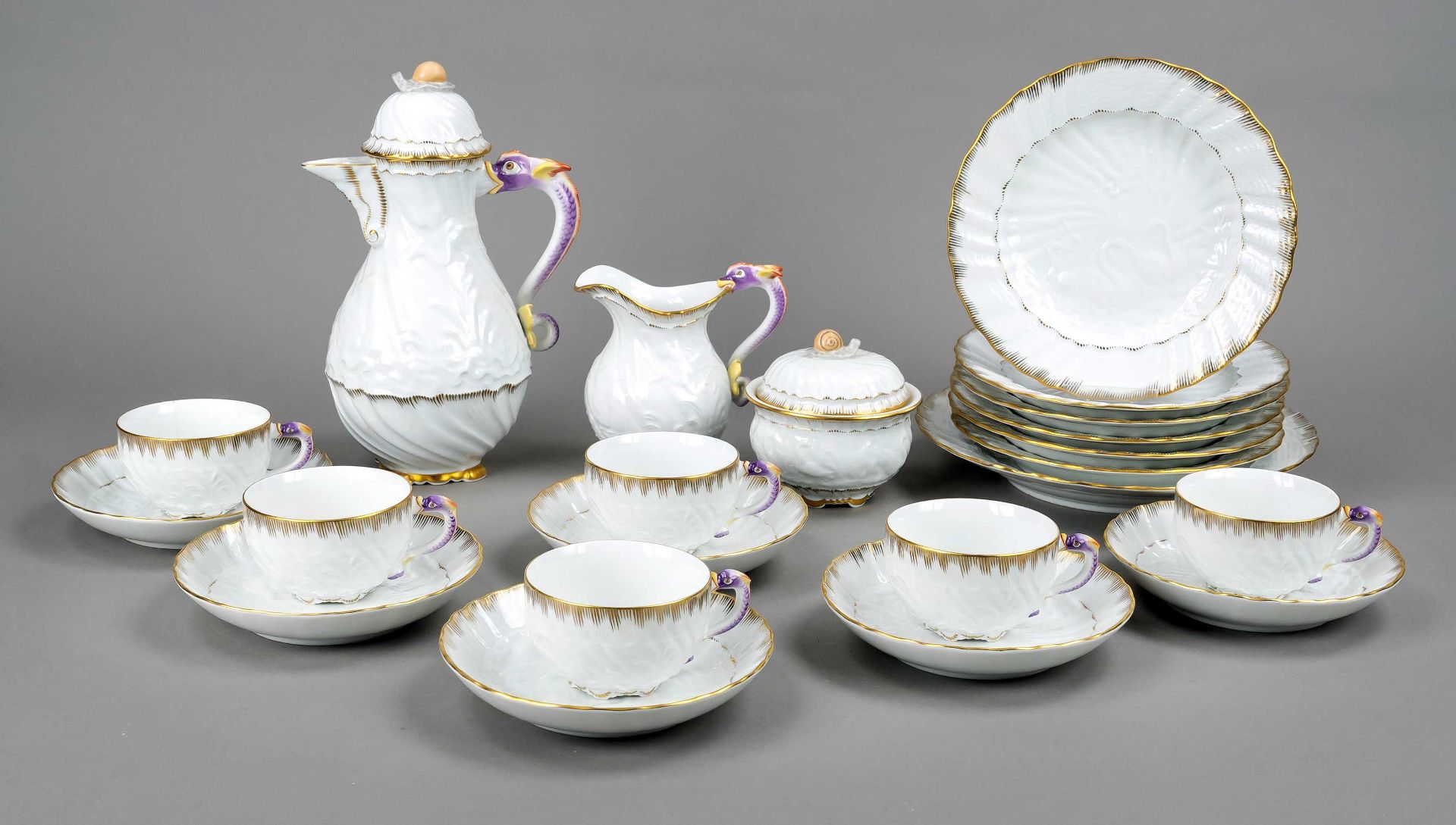 Coffee service for 6 persons, 22 pieces, Meissen, end of 20th c., 1st and 2nd choice, new version of
