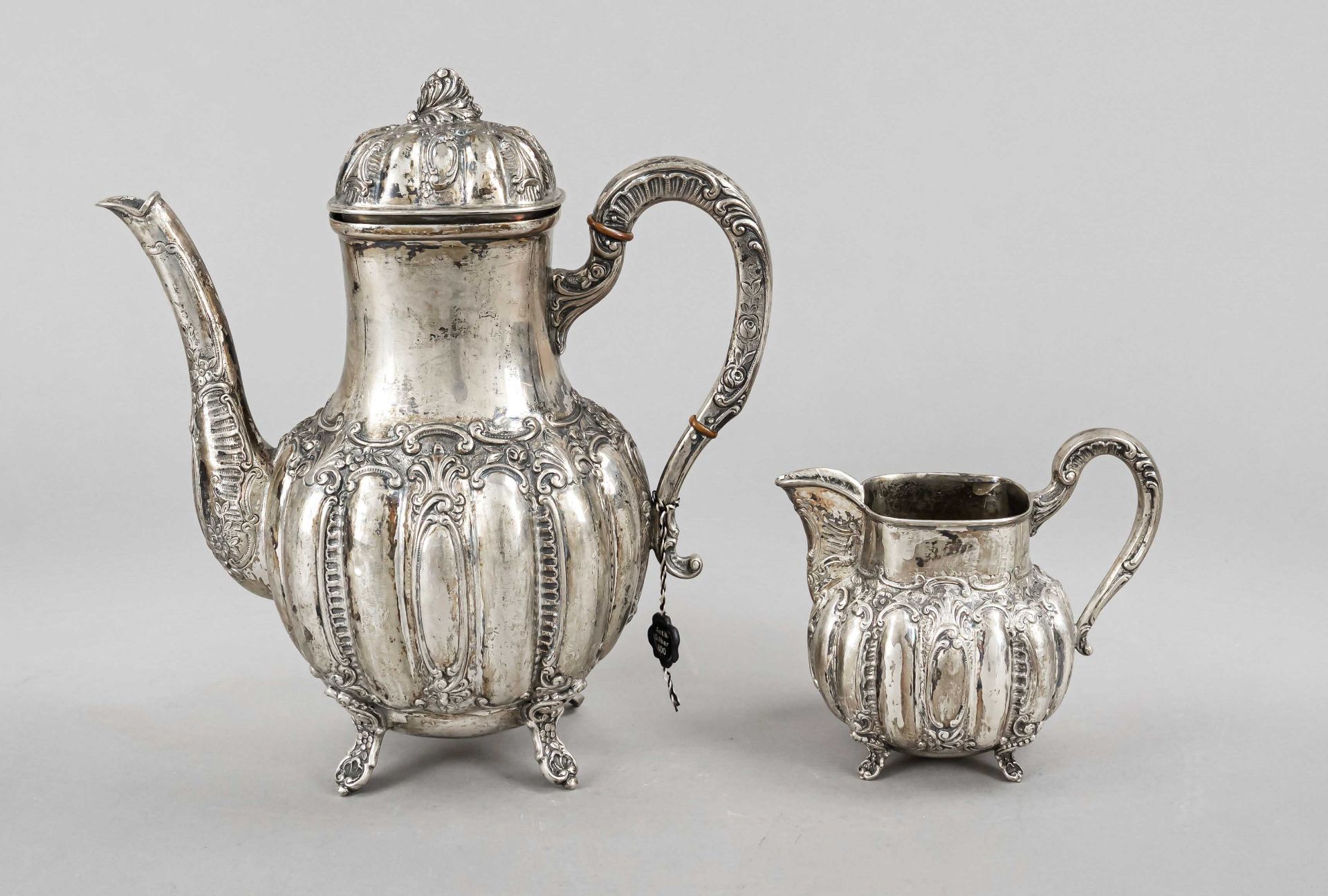 Coffee pot and cream jug, German, 20th century, maker's mark Adam Manns & Sohn, Dörnigheim, silver
