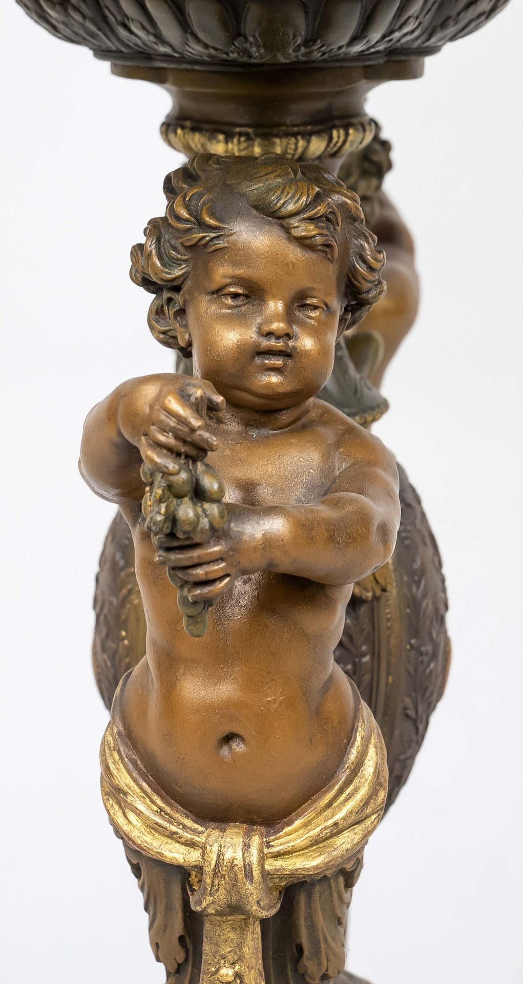 Free-standing state jardiniere, 19th century, four-pass base with satyr putti bacchants around a - Image 4 of 4