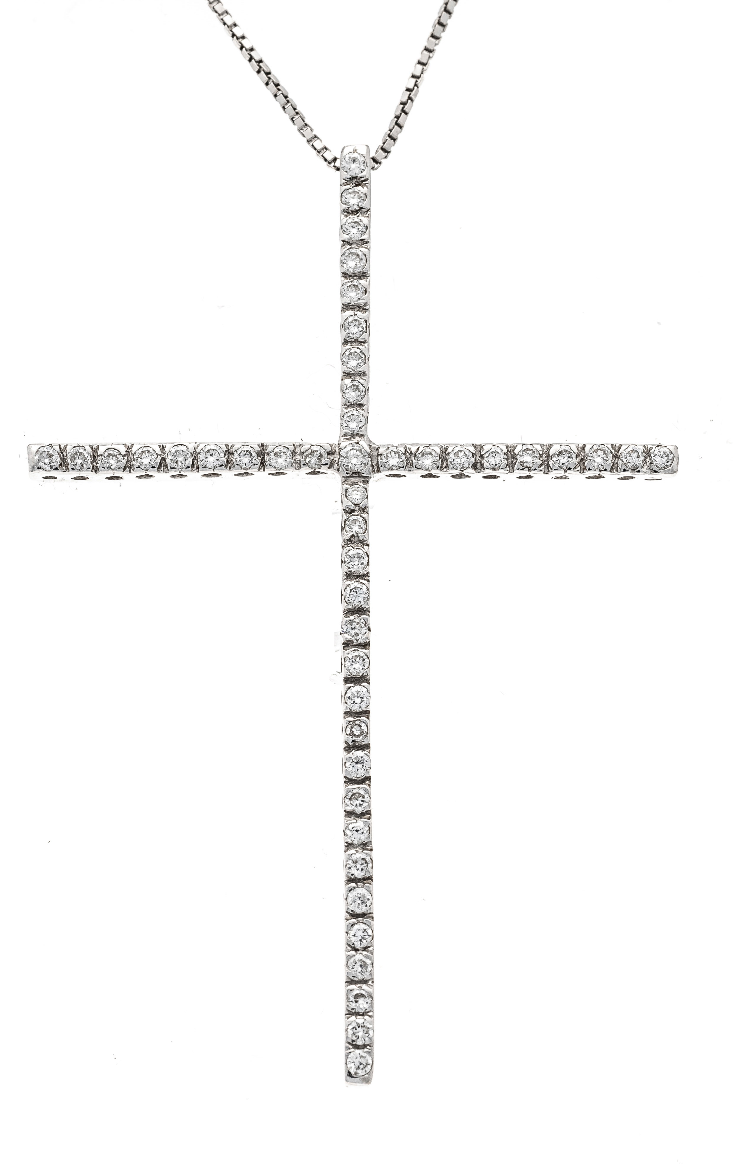 Brilliant cross pendant WG 750/000 with diamonds, add. 0.50 ct W/SI-PI, l. 48 mm, chain WG 750/000