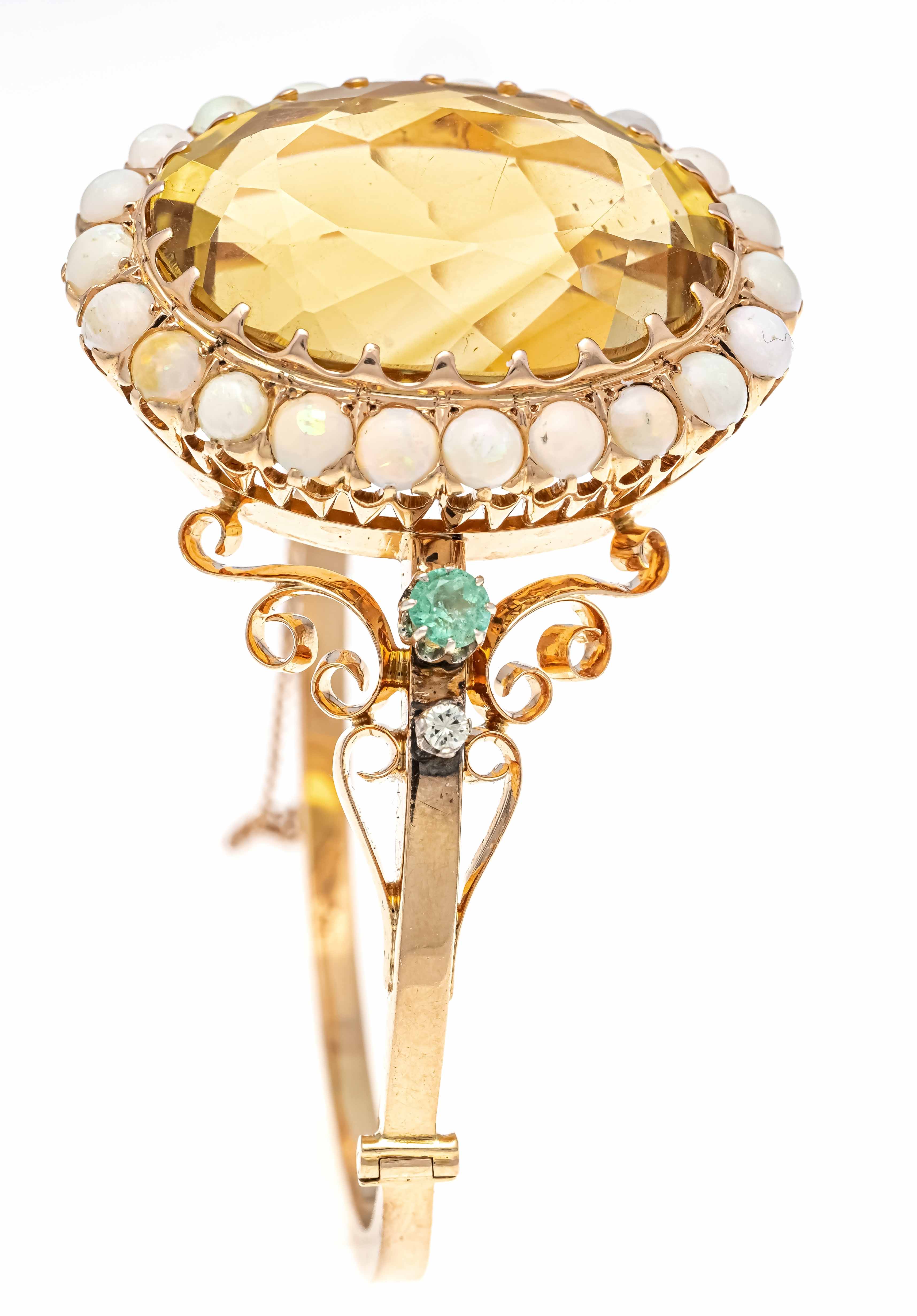 Citrine opal hinged bangle RG 585/000 with one oval faceted citrine ca. 75.0 ct in a light golden - Image 2 of 2