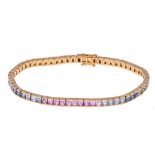 Rainbow riviére bracelet RG 750/000 with 63 sapphire carrées 2.7 mm in bright rainbow colors, eye-