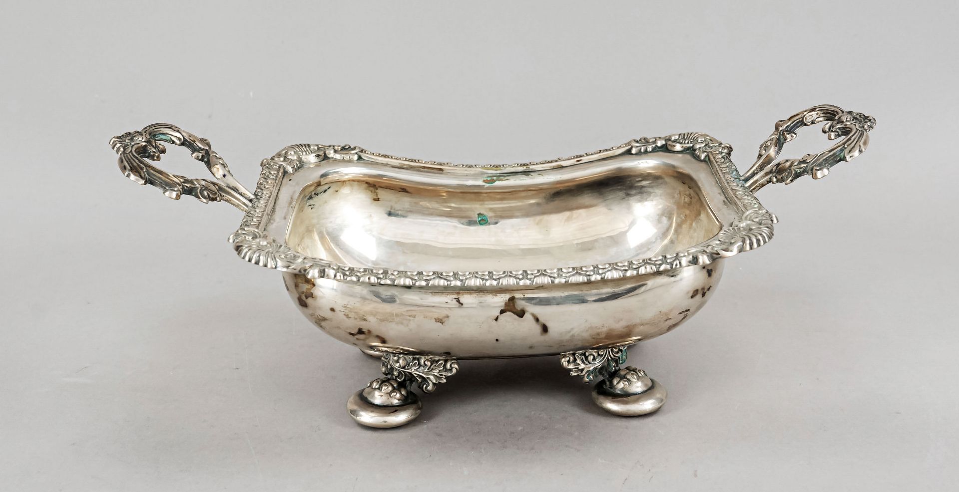 Rectangular bowl, German, 1st half 19th century, hallmark Hamburg, maker's mark Heinrich Anthon