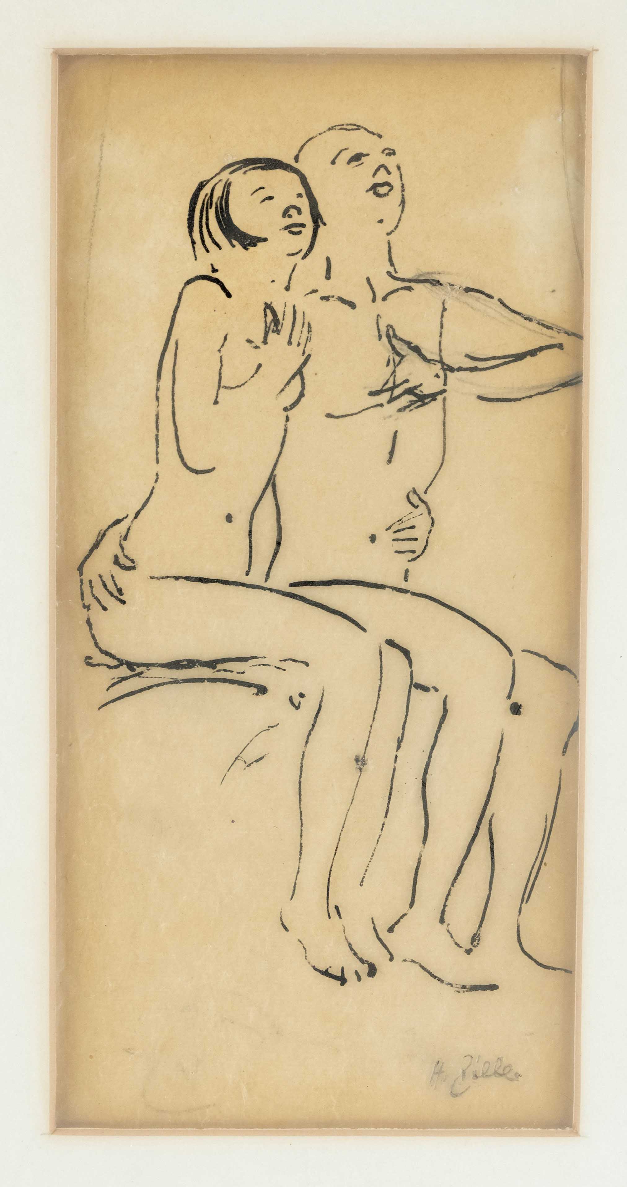 Heinrich Zille (1858-1929), ''Sonnenanbeter'', pen and ink drawing on tracing paper, signed by